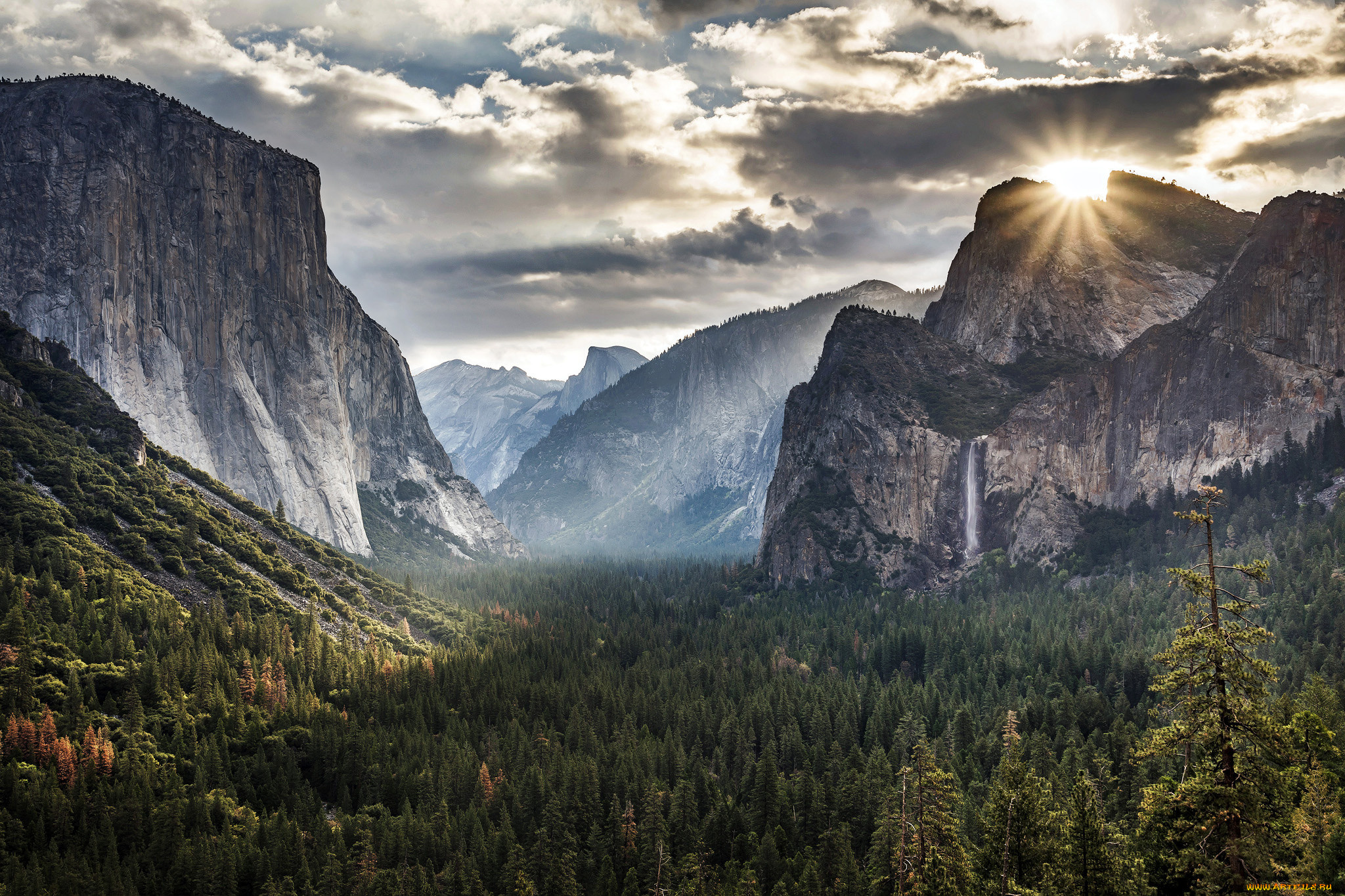 природа, восходы, закаты, водопад, горы, пейзаж, утро