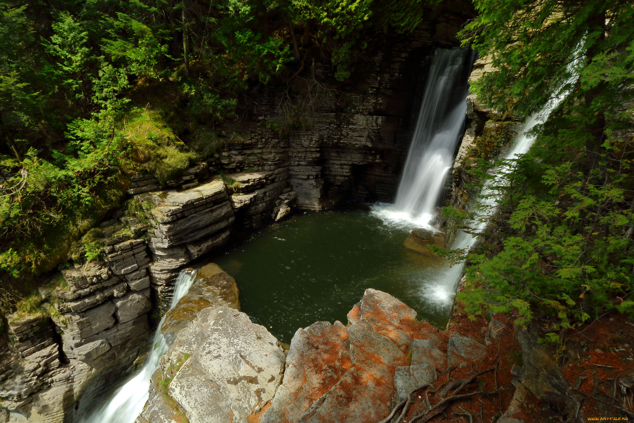 природа, водопады, лес, река, водопад