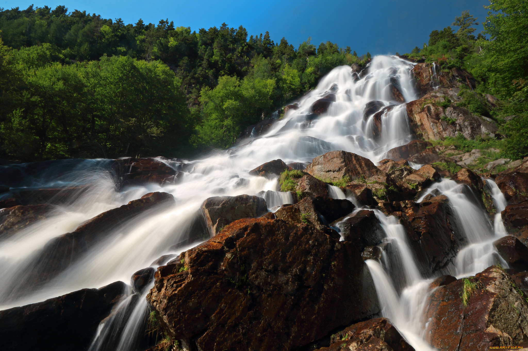 природа, водопады, лес, река, водопад