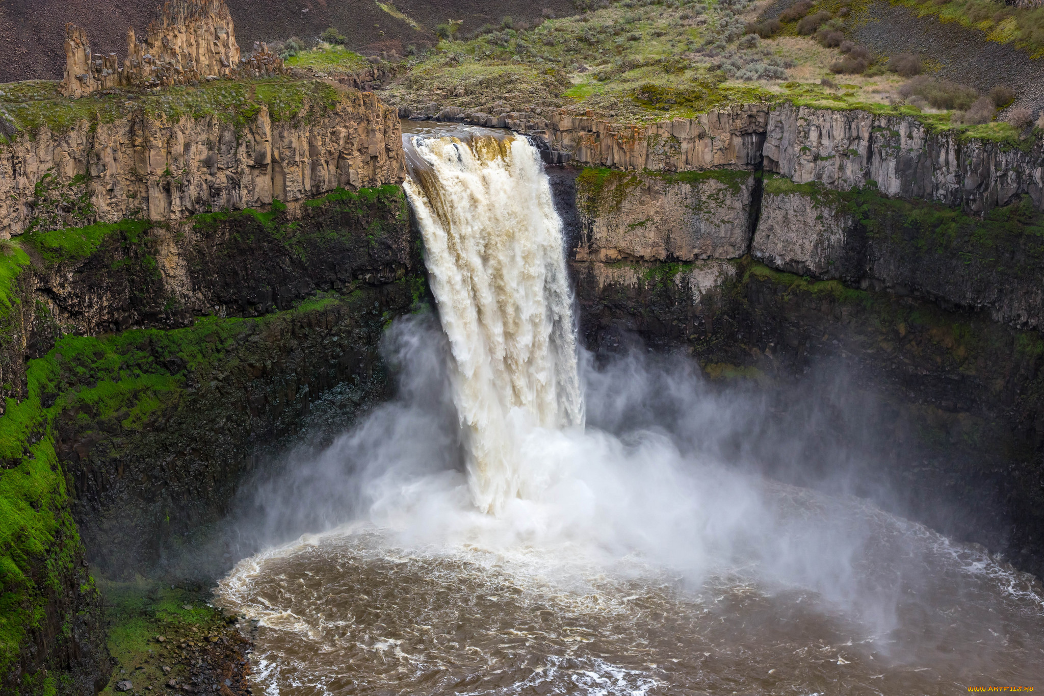 природа, водопады, обрыв, водопад
