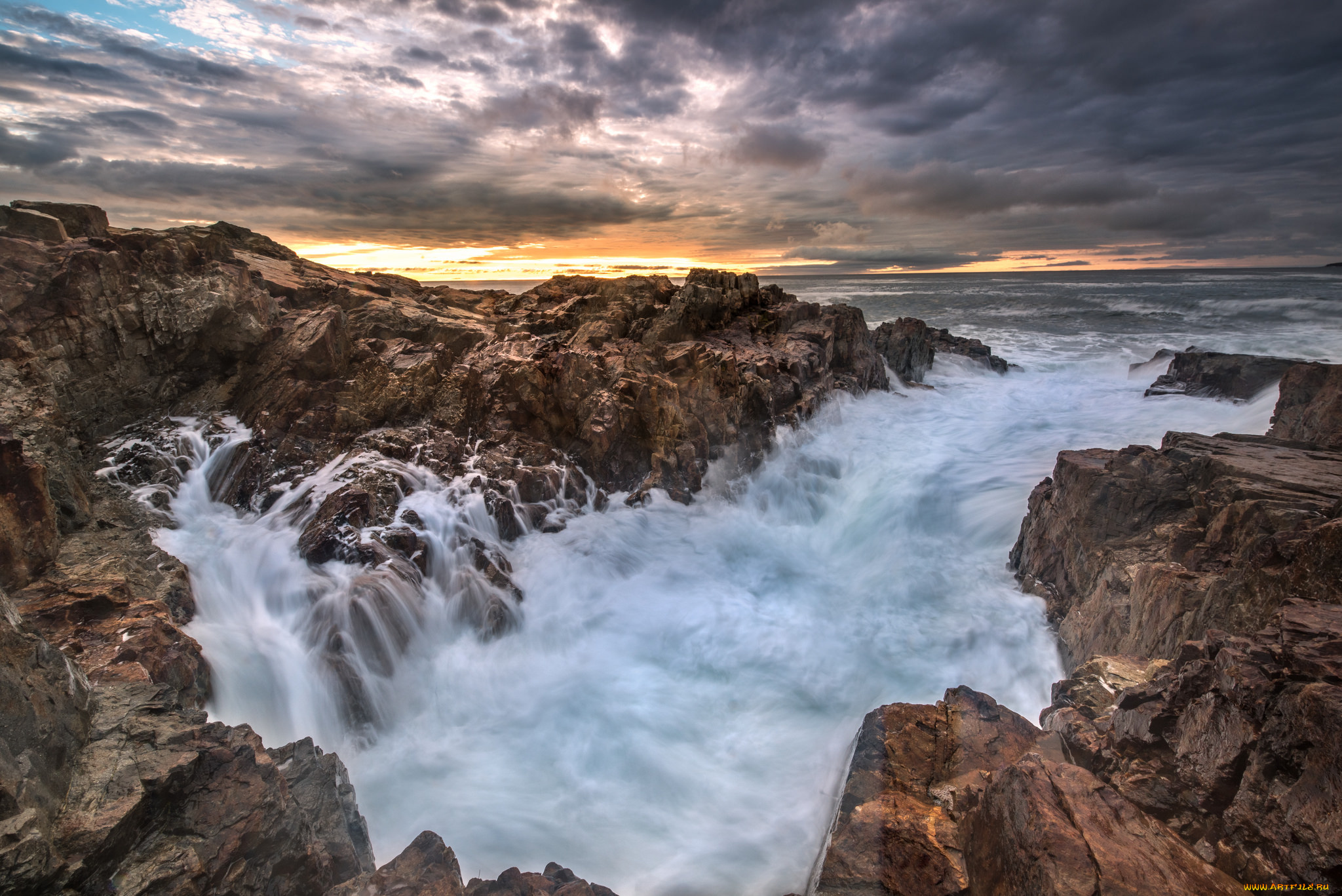 природа, побережье, прибой, скалы, океан