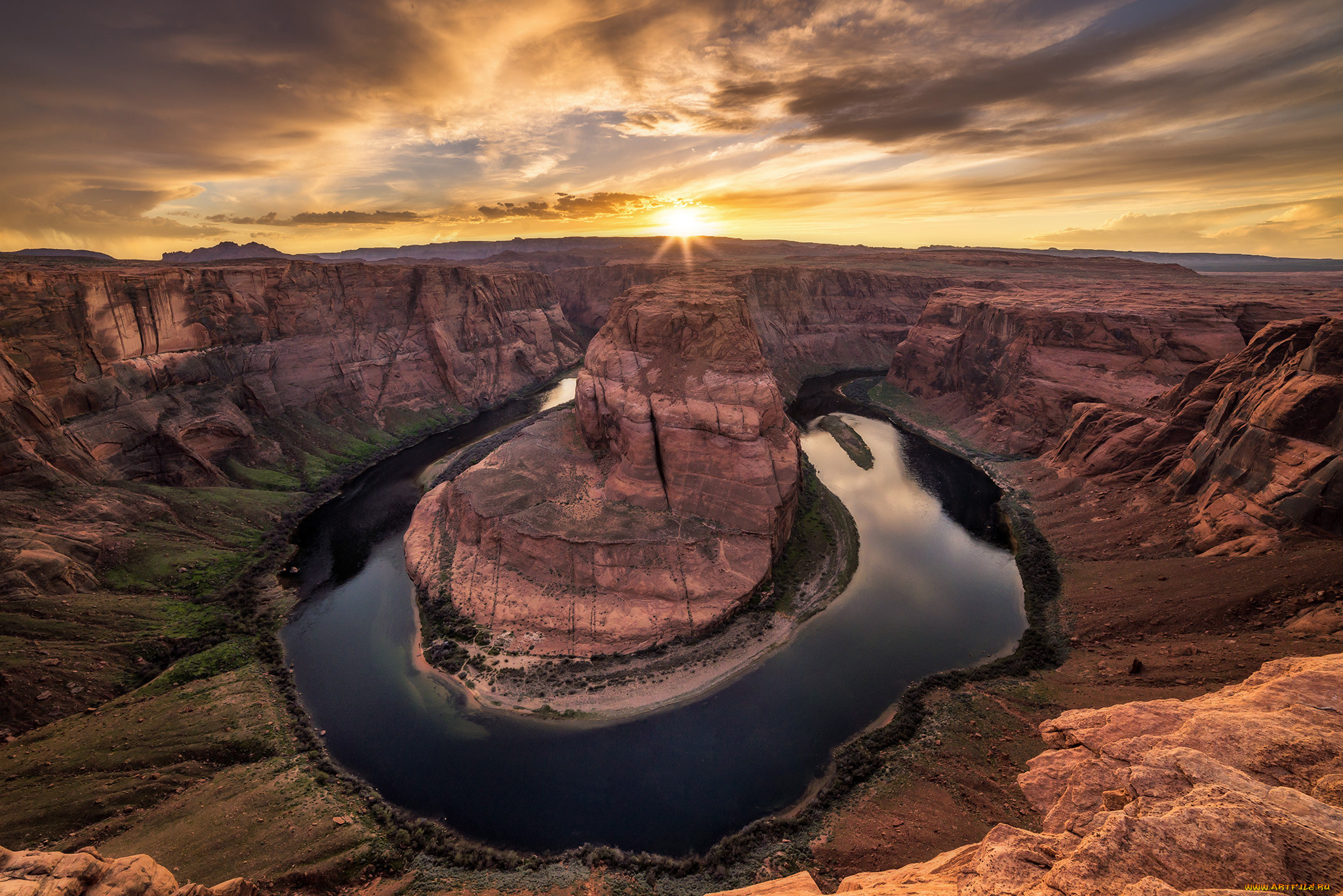 природа, восходы, закаты, закат, река, скалы