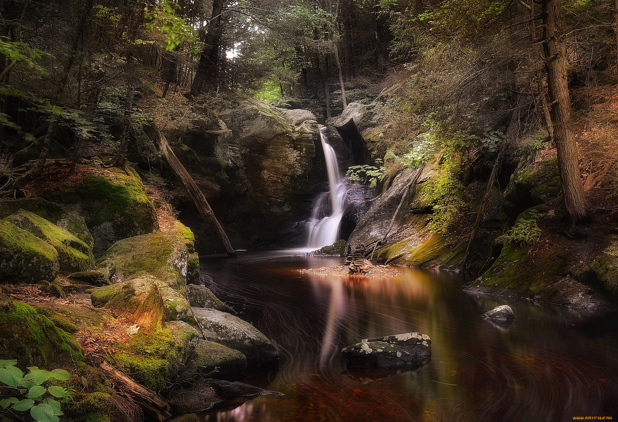 природа, водопады, лес, река, водопад