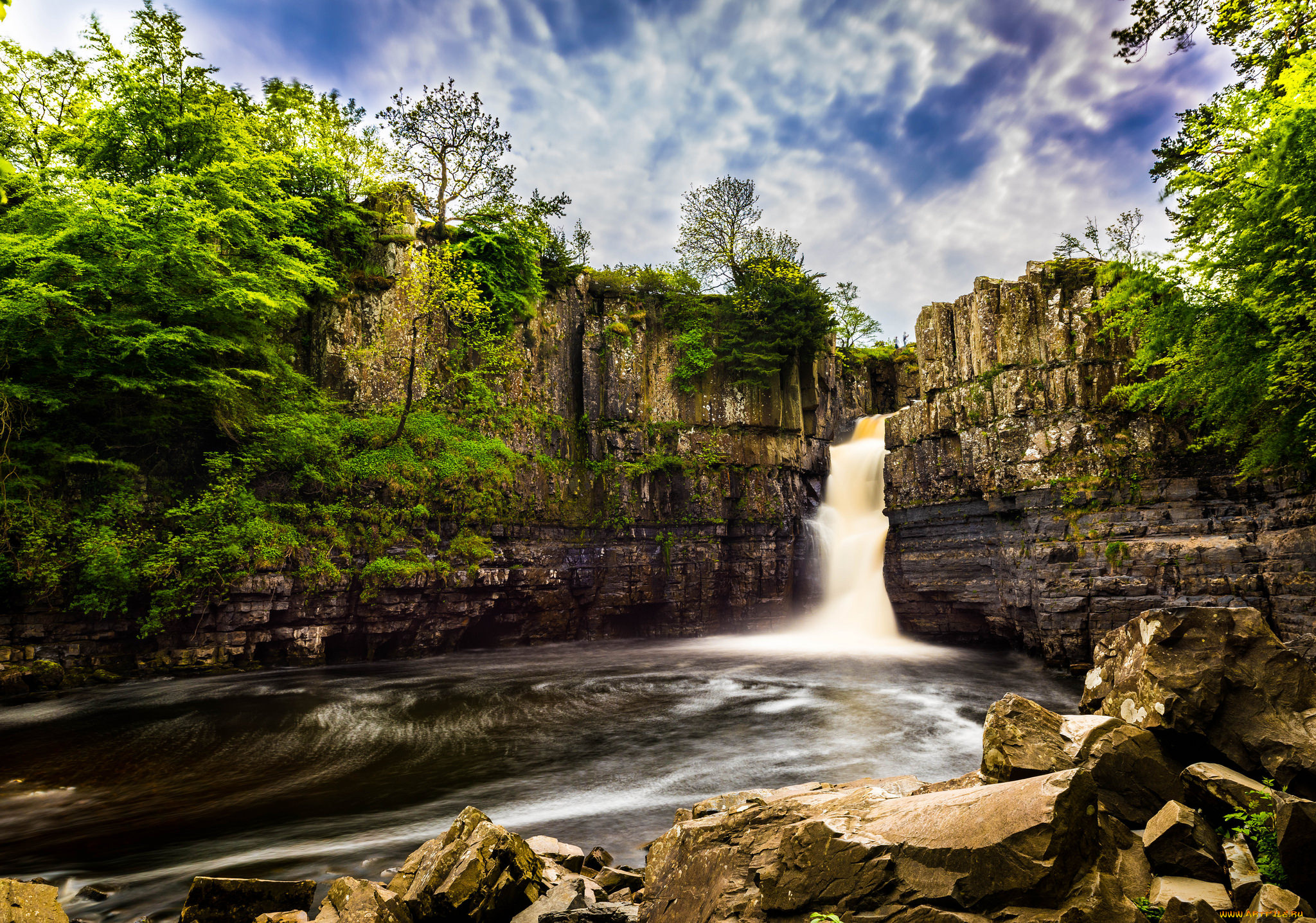 природа, водопады, лес, река, водопад