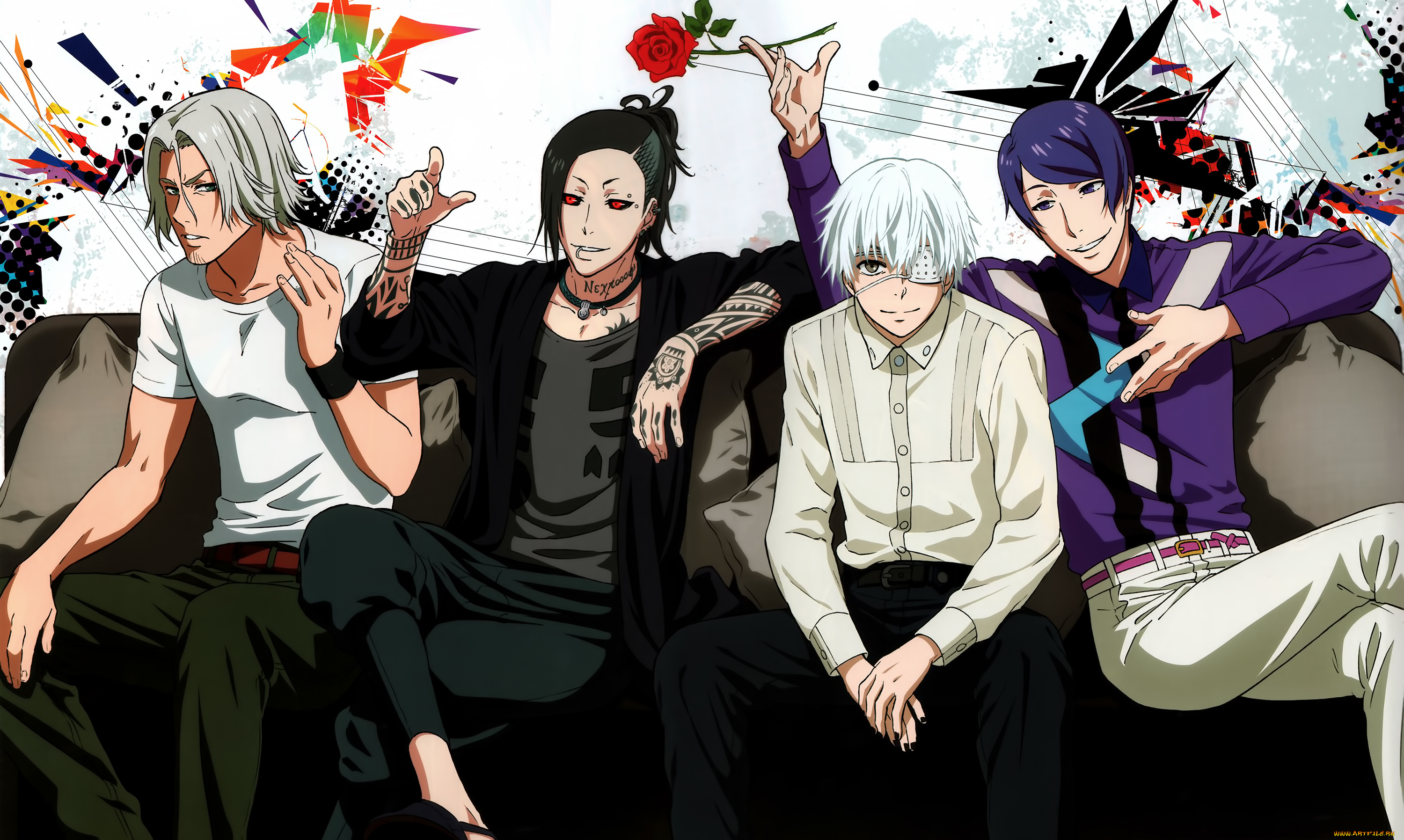 аниме, tokyo, ghoul, art, tsukiyama, shu, kaneki, ken, uta, yomo, renji, токийский, гуль, tokyo, ghoul