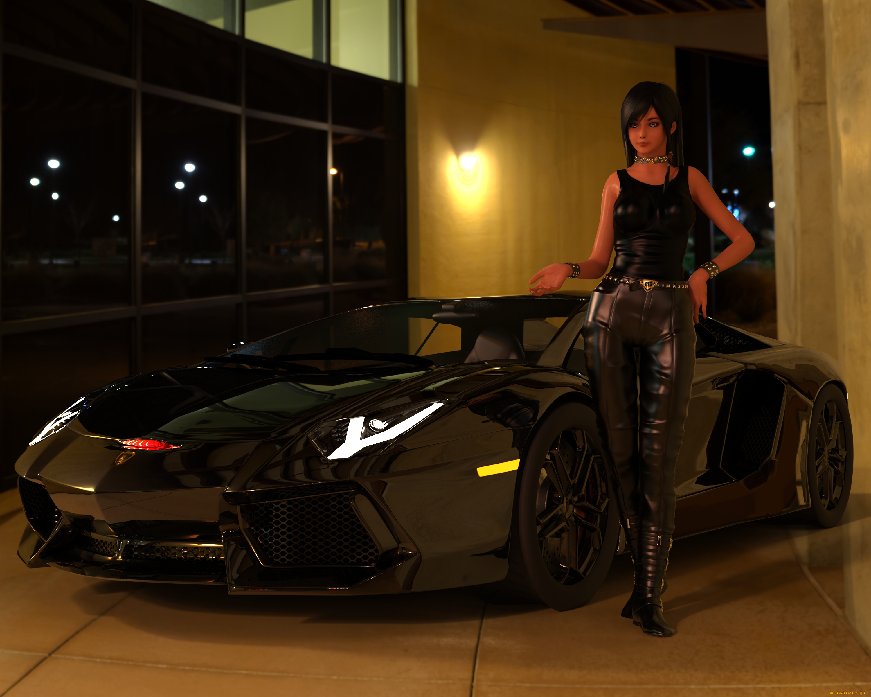 автомобили, 3d, car&girl, автомобиль, фон, взгляд, девушка