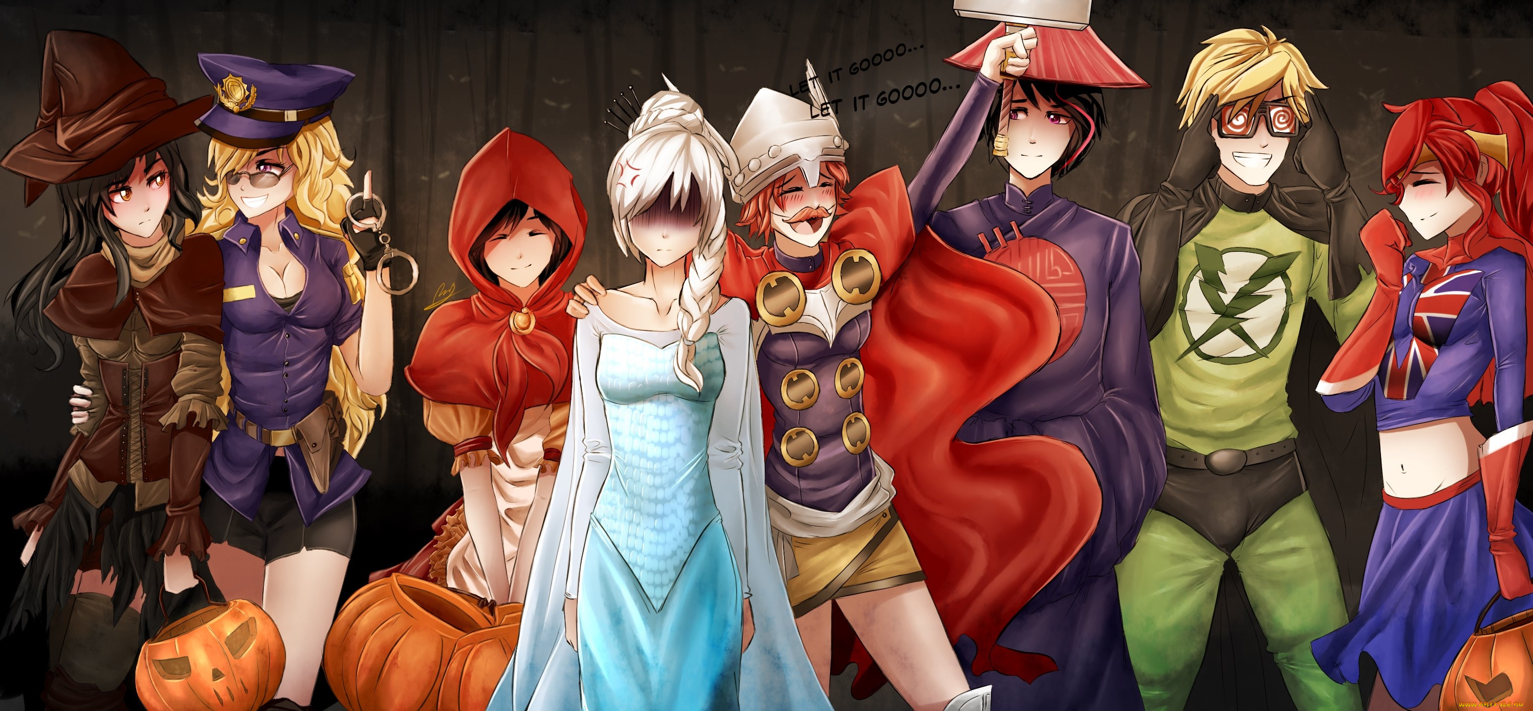 аниме, магия, , колдовство, , halloween, взгляд, тыква, фон