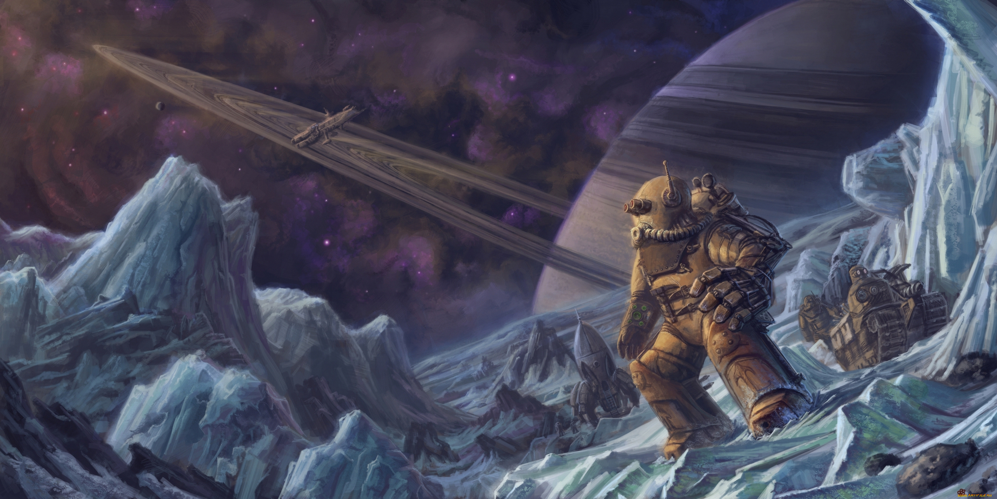 фэнтези, роботы, , киборги, , механизмы, иной, мир, чужая, планета, скалы, космический, корабль