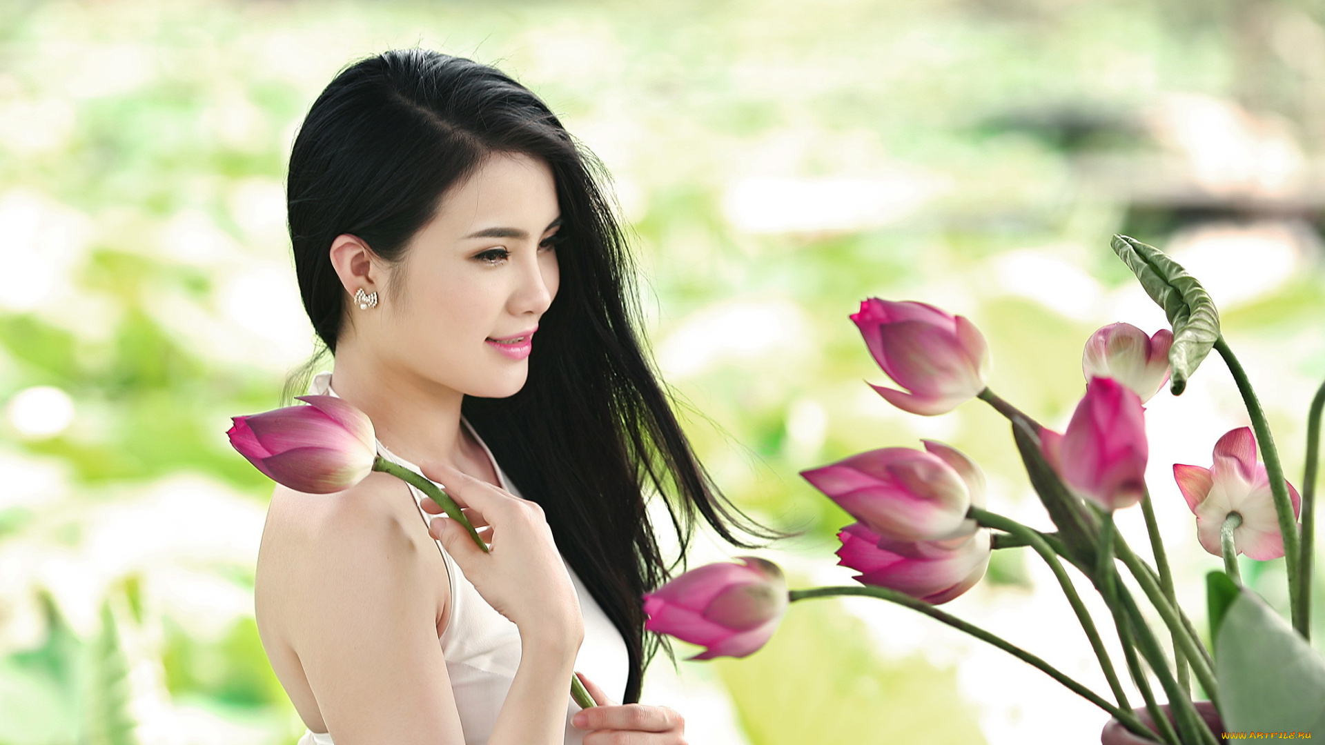 девушки, -unsort, , азиатки, девушка, лето, цветы