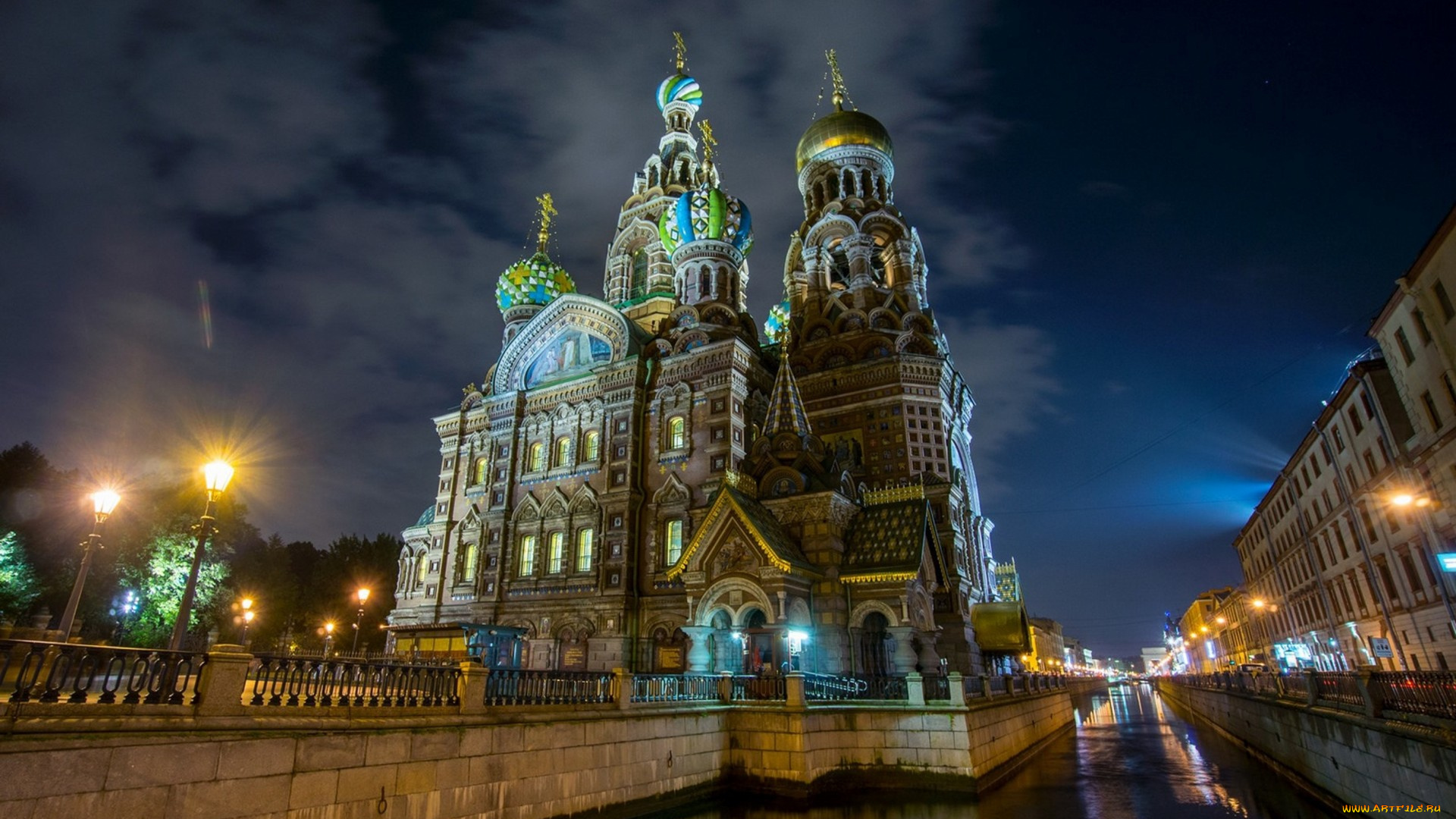 st, , petersburg, города, санкт-петербург, , петергоф, , россия, храм, река, ночь