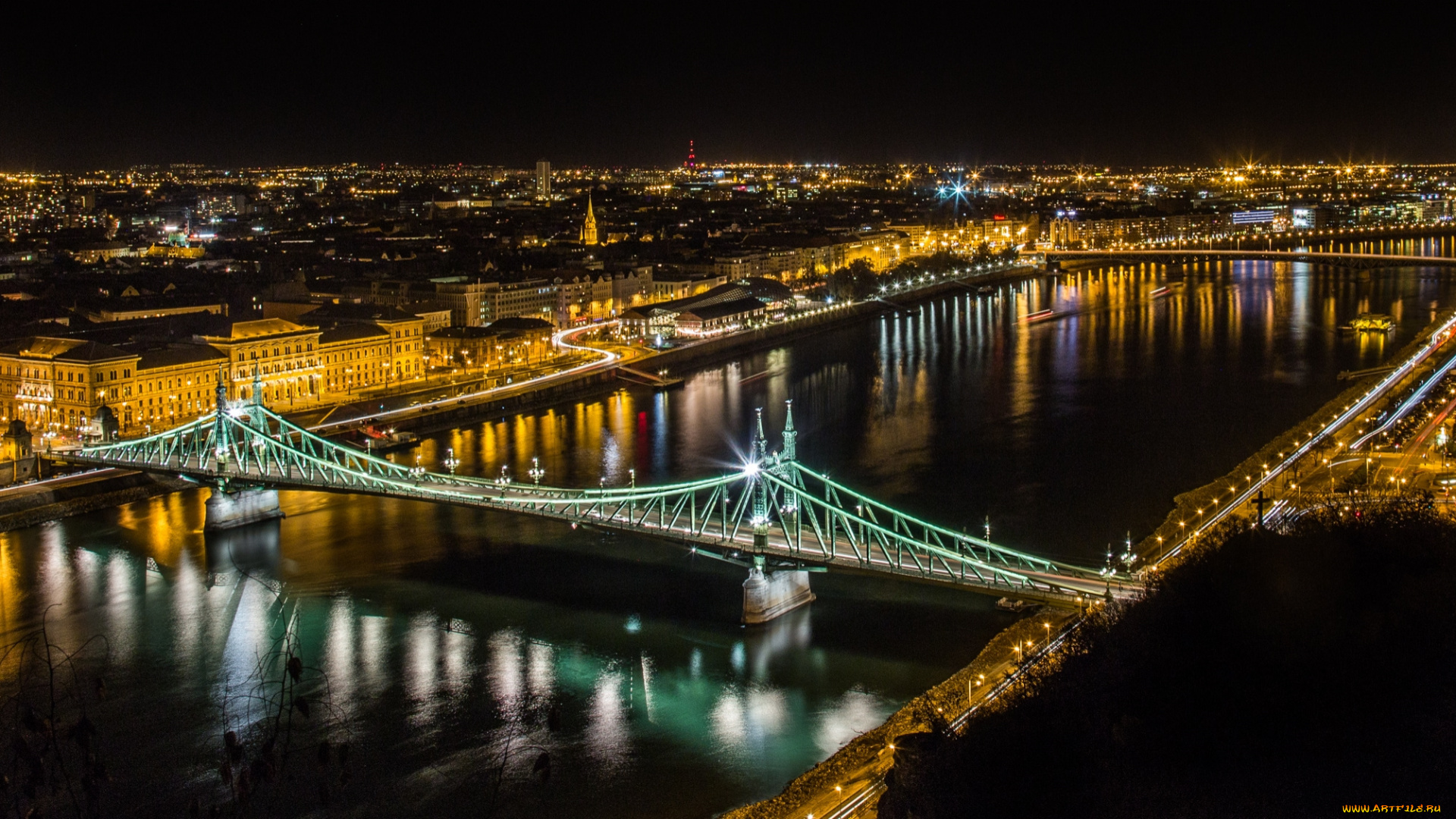 budapest, , liberty, bridge, города, будапешт, , венгрия, огни, река, мост, ночь