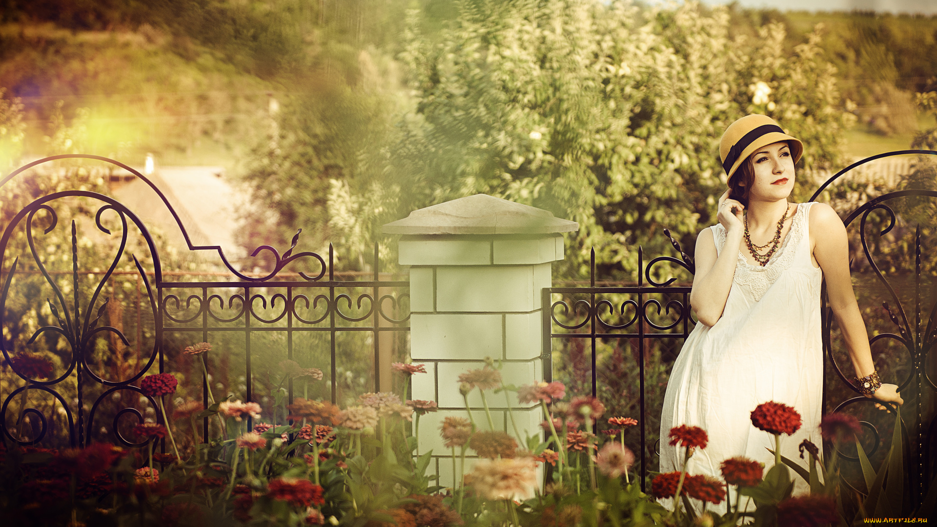 девушки, -unsort, , брюнетки, темноволосые, шляпа, цветы