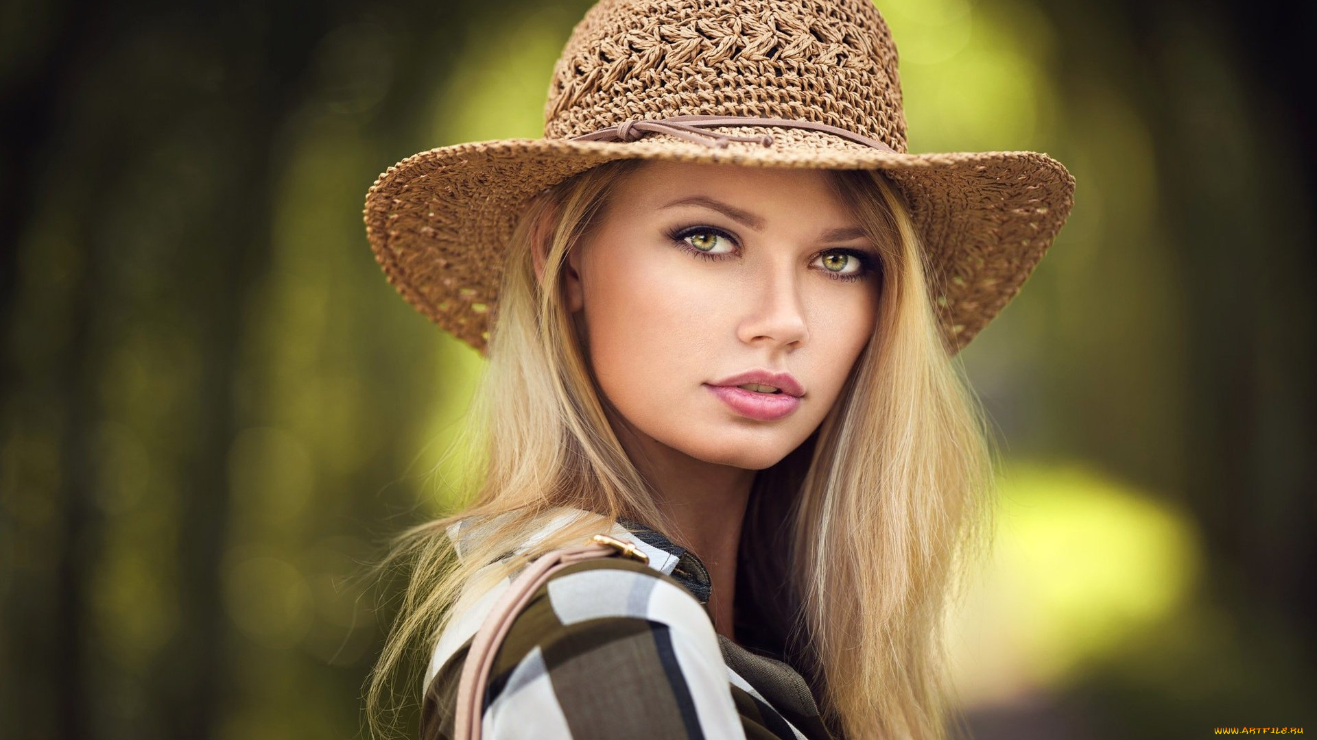 девушки, eva, mikulski, шляпа, блондинка, лицо, рубашка