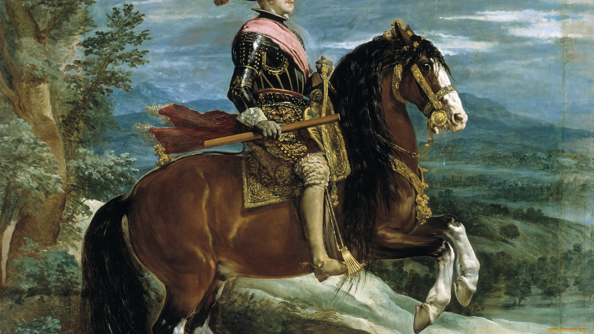 рисованное, живопись, конный, портрет, филиппа, iv, картина, диего, веласкес