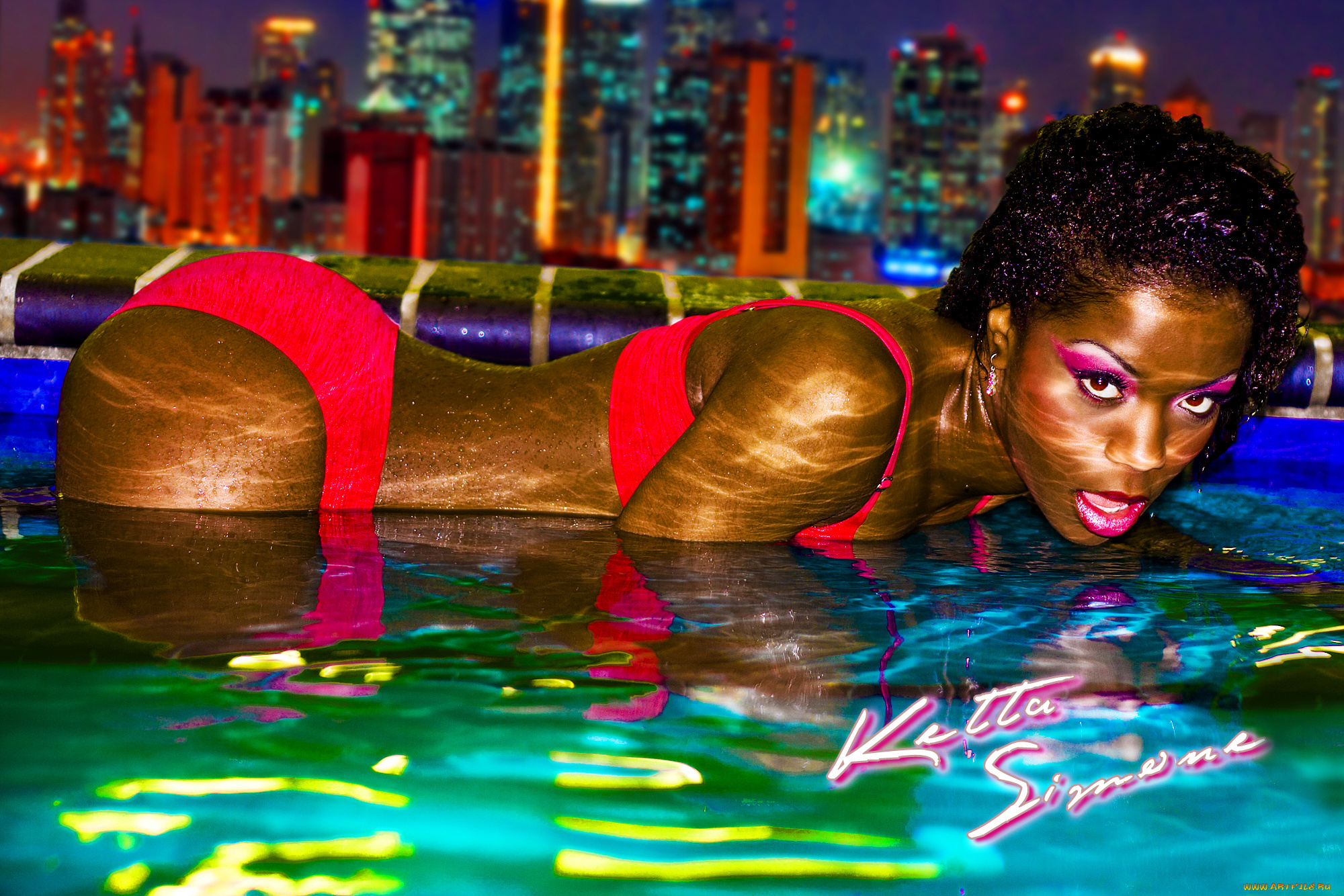 девушки, -unsort, , темнокожие, белье, вода, негритянка