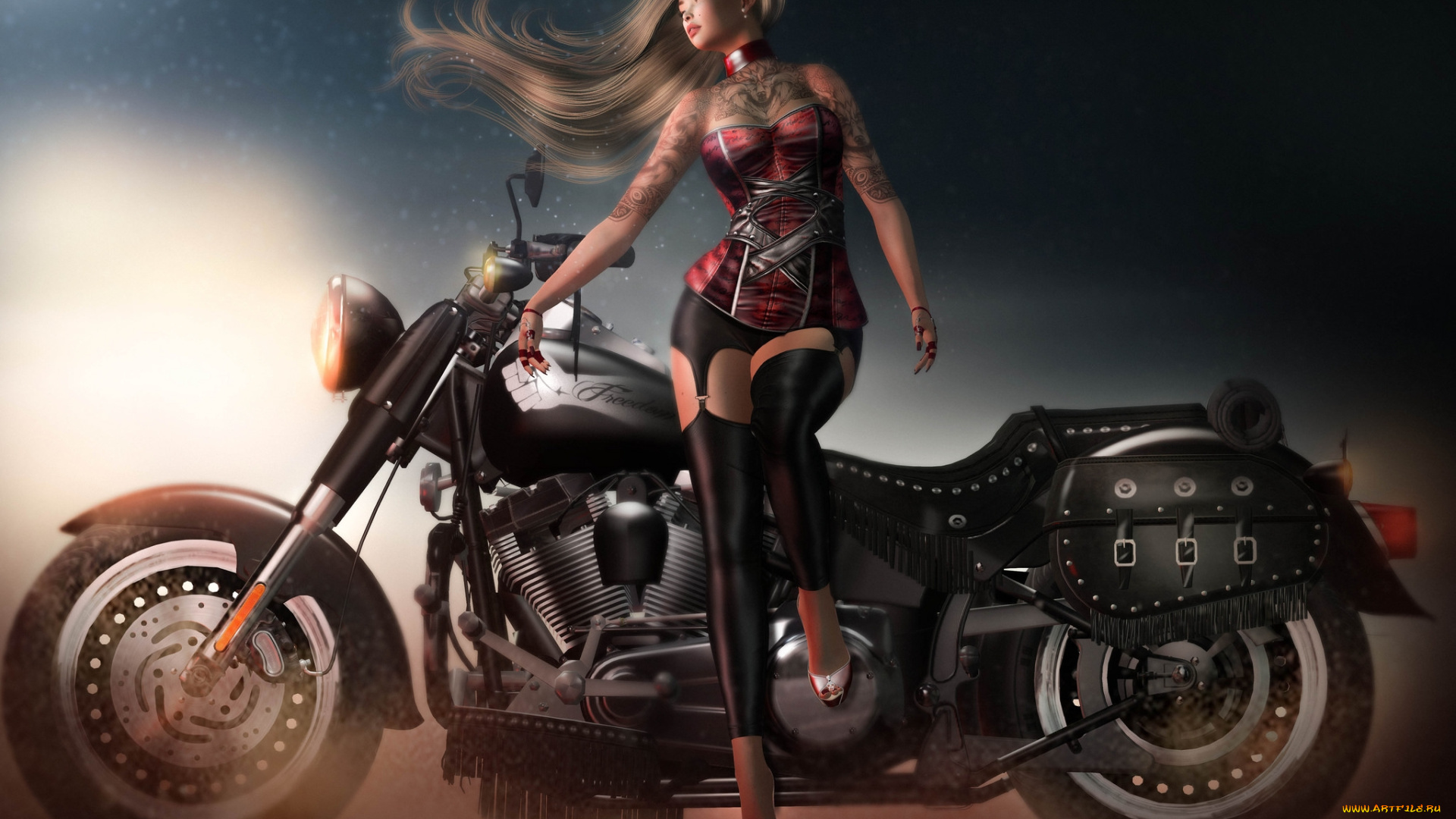 3d, девушка, 3д, графика, люди-авто, мото, , people-, car, , , moto, девушка, мотоцикл, 3d