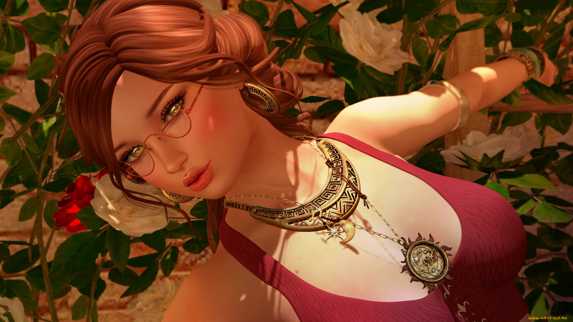 3d, девушка, 3д, графика, портрет, , portraits, цветы, 3d, девушка, украшения