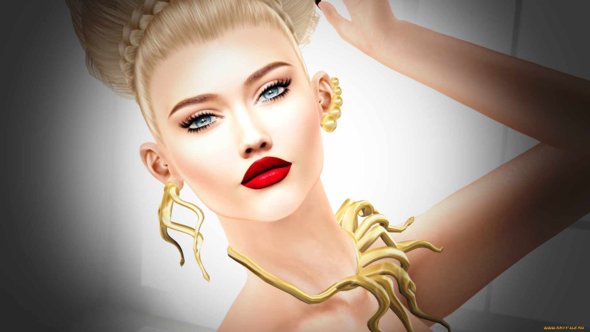 3d, девушка, 3д, графика, портрет, , portraits, девушка, 3d, блондинка, украшения