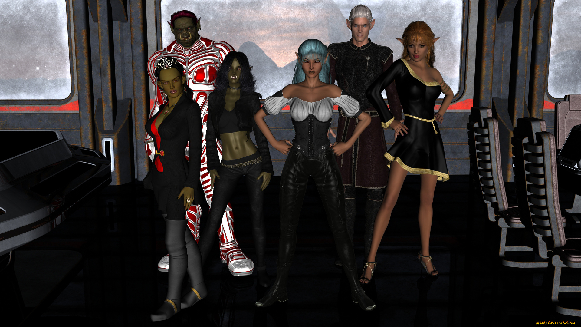 3д, графика, эльфы, , elves, фон, взгляд, эльфийки