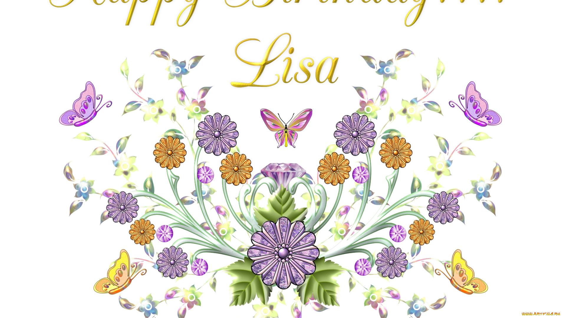 праздничные, день, рождения, цветы, фон, бабочки