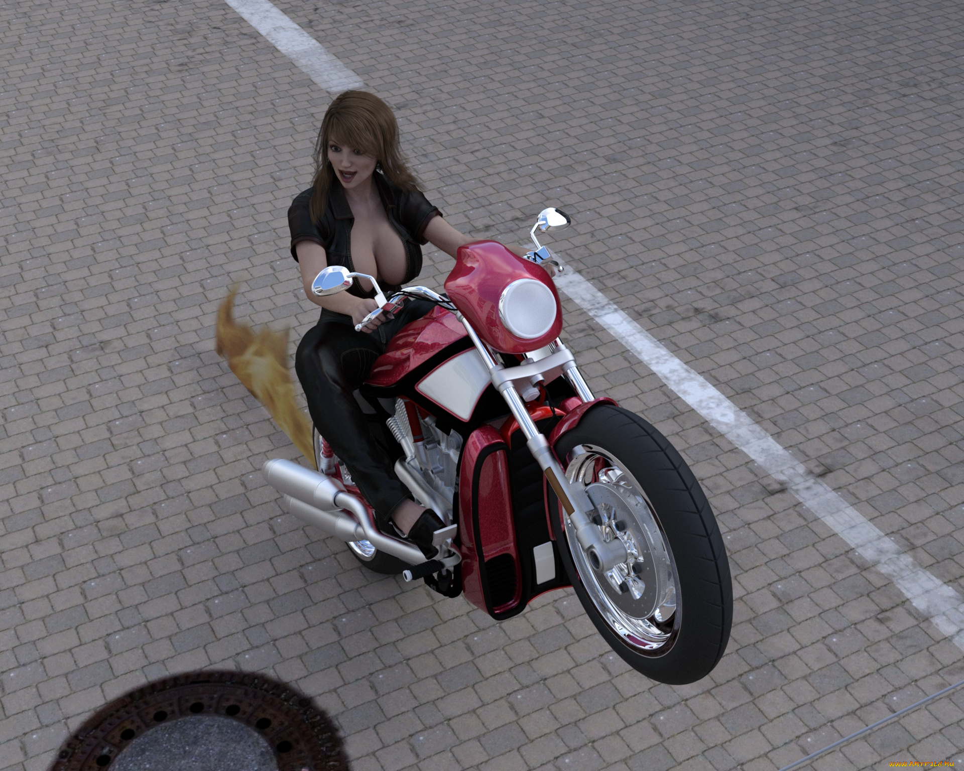 3д, графика, люди-авто, мото, , people-, car, , , moto, девушка, фон, взгляд