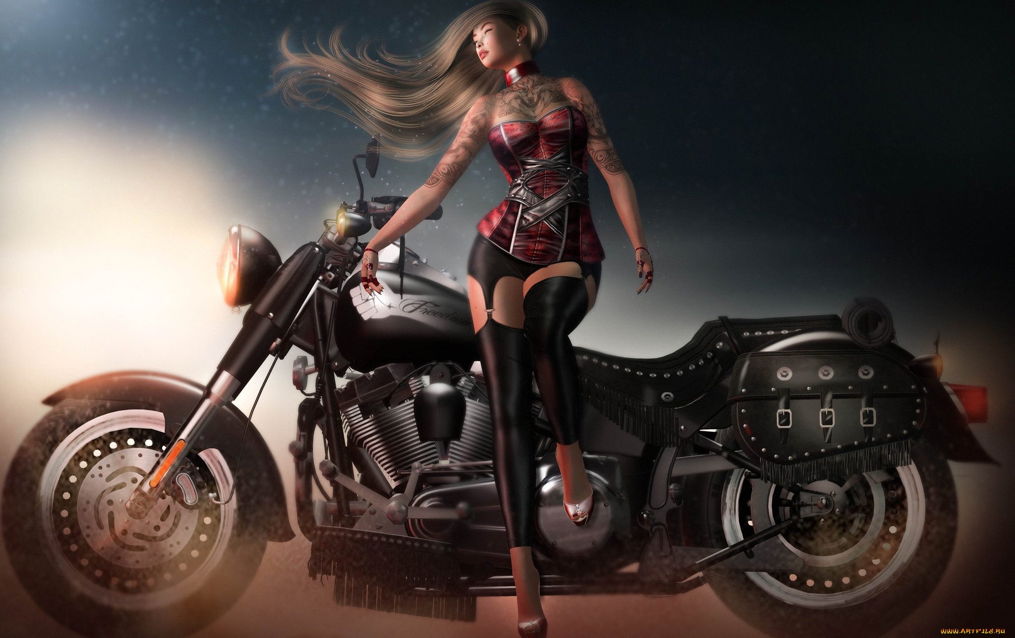 3d, девушка, 3д, графика, люди-авто, мото, , people-, car, , , moto, девушка, мотоцикл, 3d