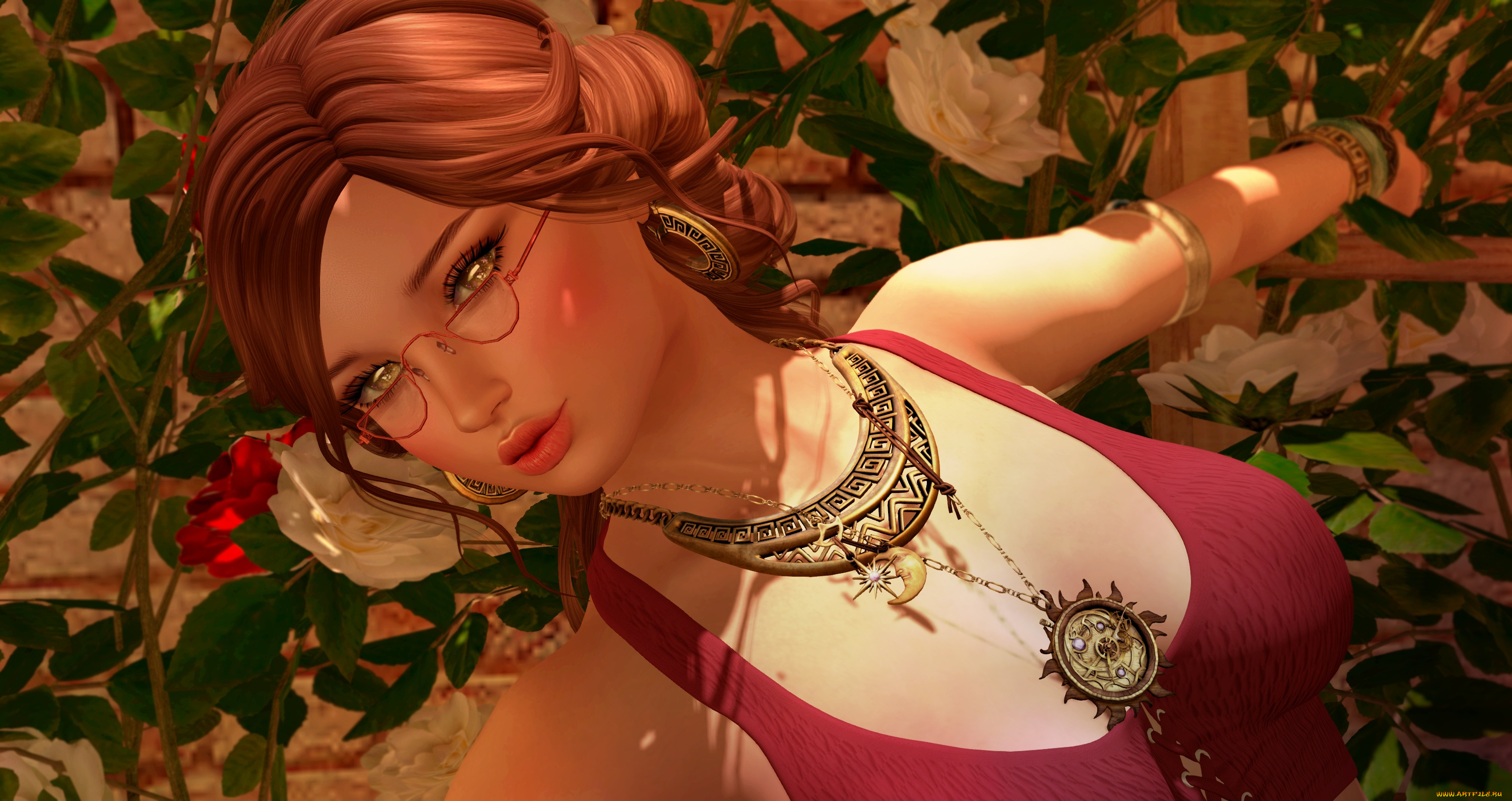 3d, девушка, 3д, графика, портрет, , portraits, цветы, 3d, девушка, украшения