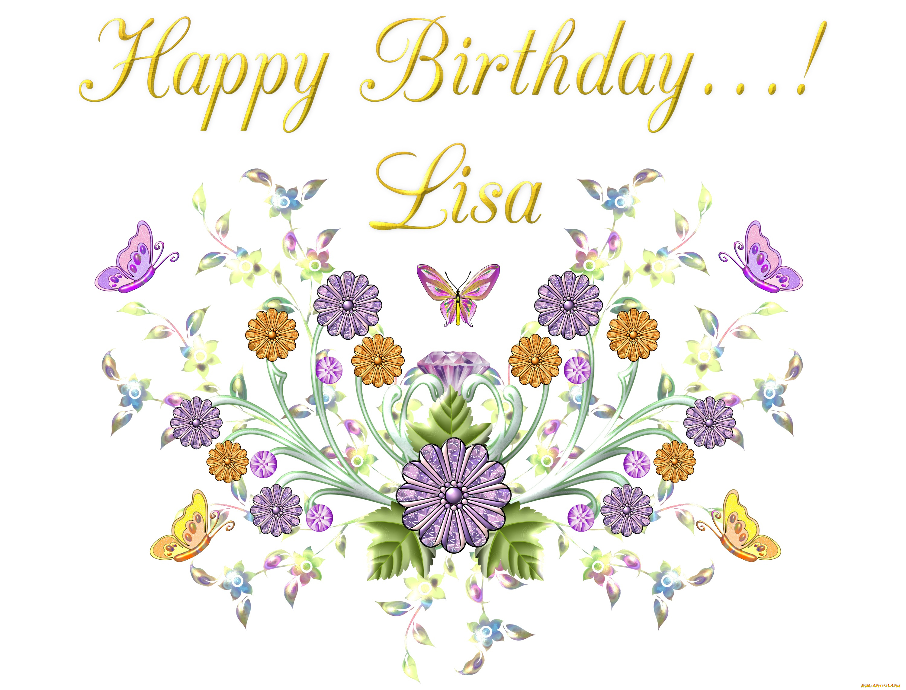 праздничные, день, рождения, цветы, фон, бабочки