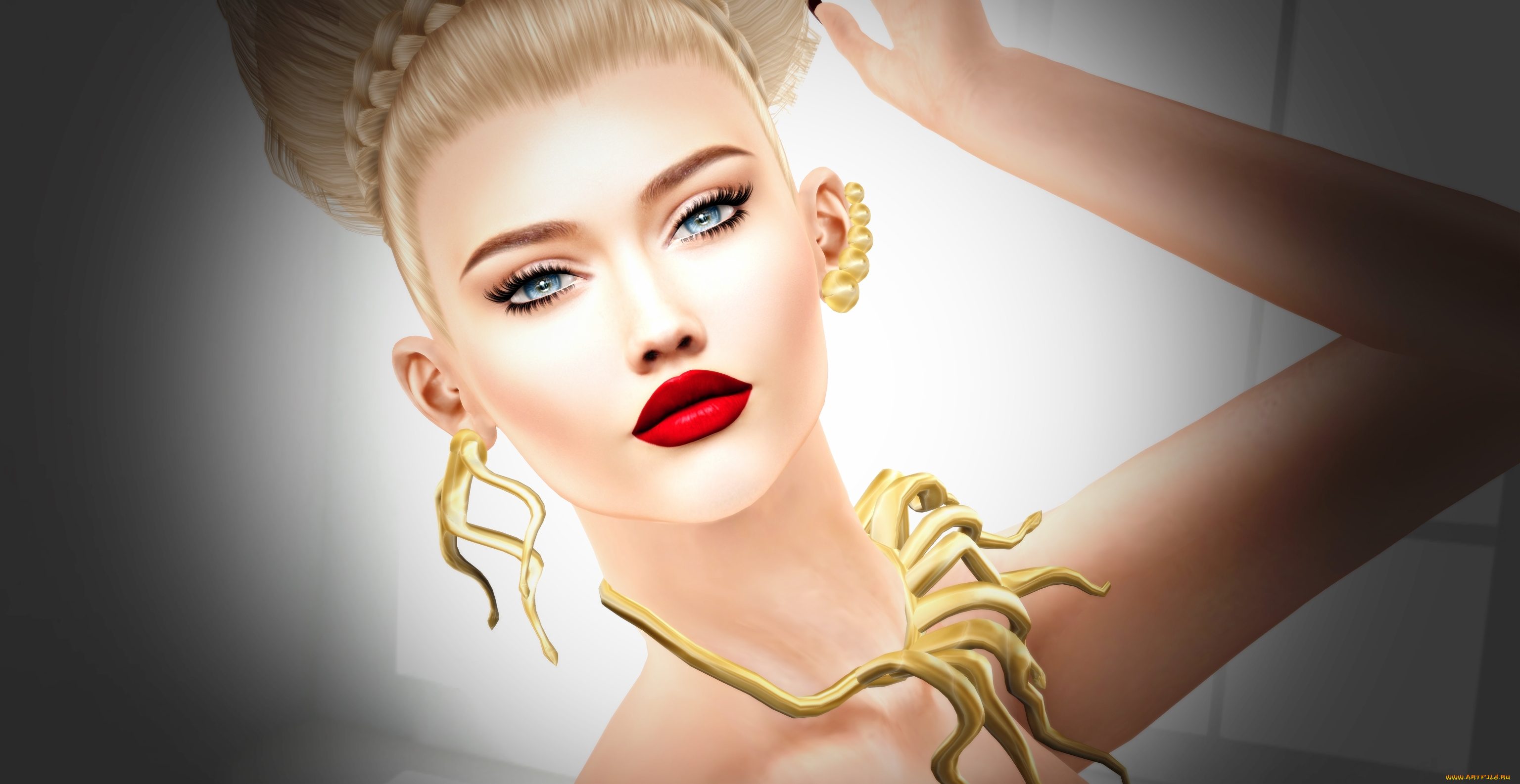 3d, девушка, 3д, графика, портрет, , portraits, девушка, 3d, блондинка, украшения