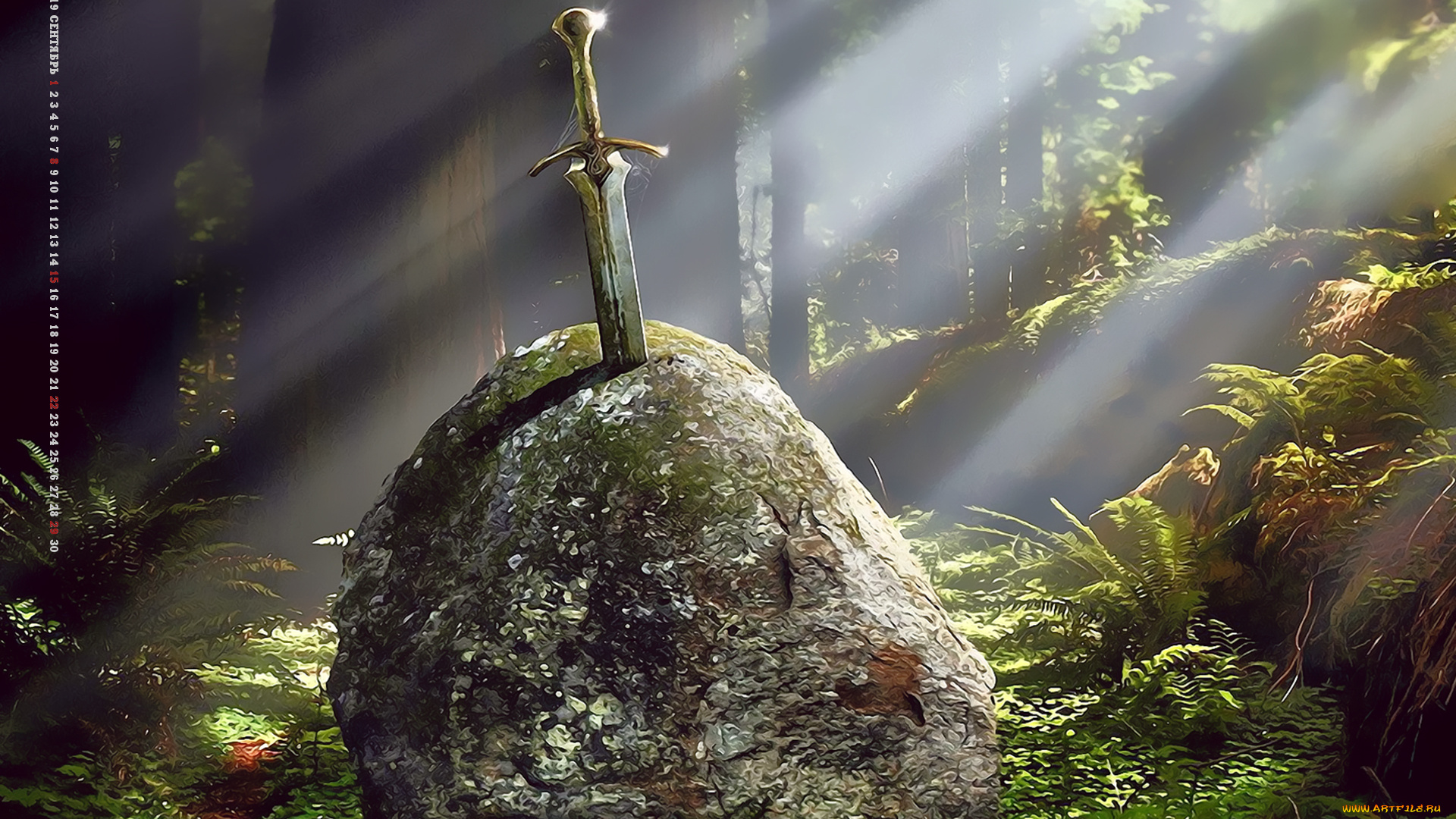 календари, фэнтези, 2019, calendar, природа, дерево, растение, лес, оружие, камень