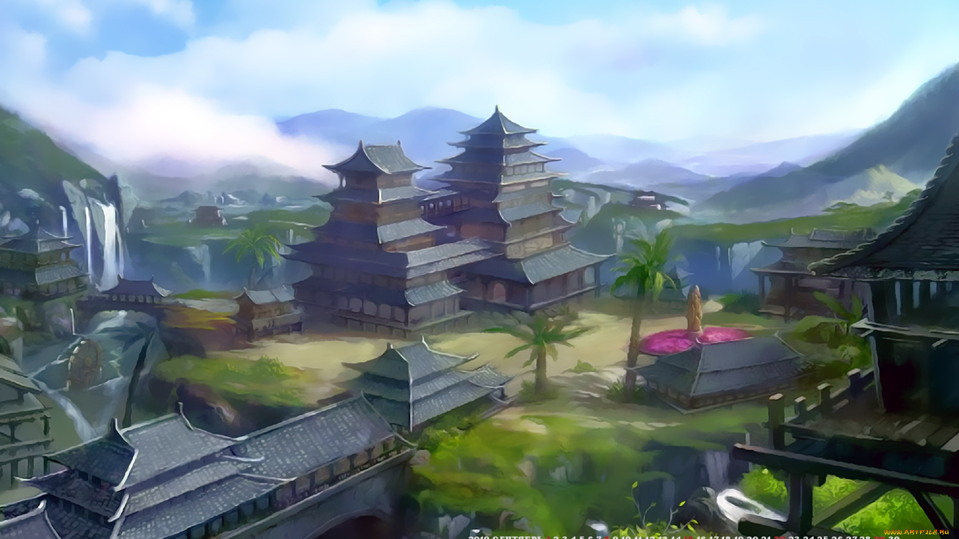 календари, фэнтези, 2019, дом, calendar, гора, здание