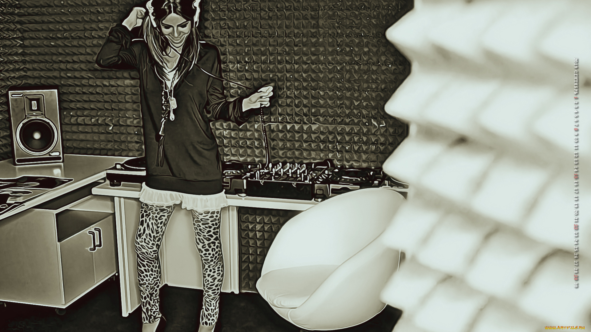 календари, компьютерный, дизайн, calendar, музыка, студия, девушка, 2019, наушники