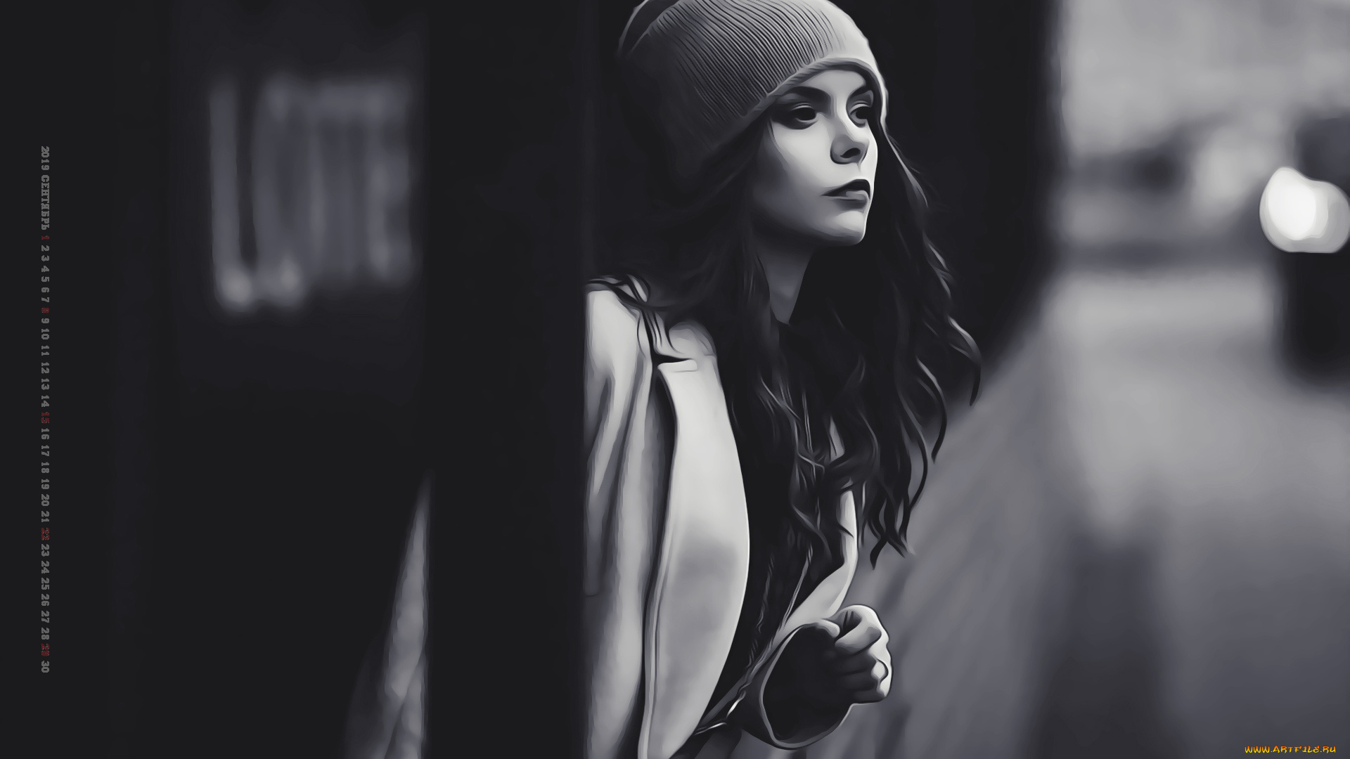 календари, компьютерный, дизайн, девушка, шапка, 2019, calendar, женщина