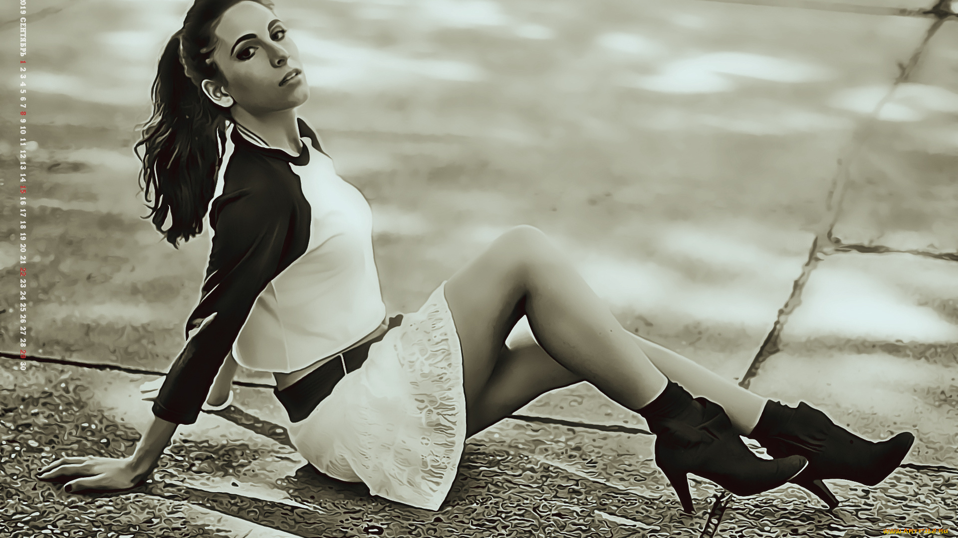 календари, компьютерный, дизайн, женщина, взгляд, асфальт, девушка, 2019, calendar, сидит