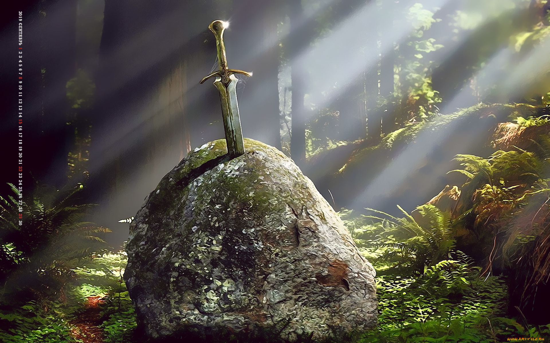 календари, фэнтези, 2019, calendar, природа, дерево, растение, лес, оружие, камень