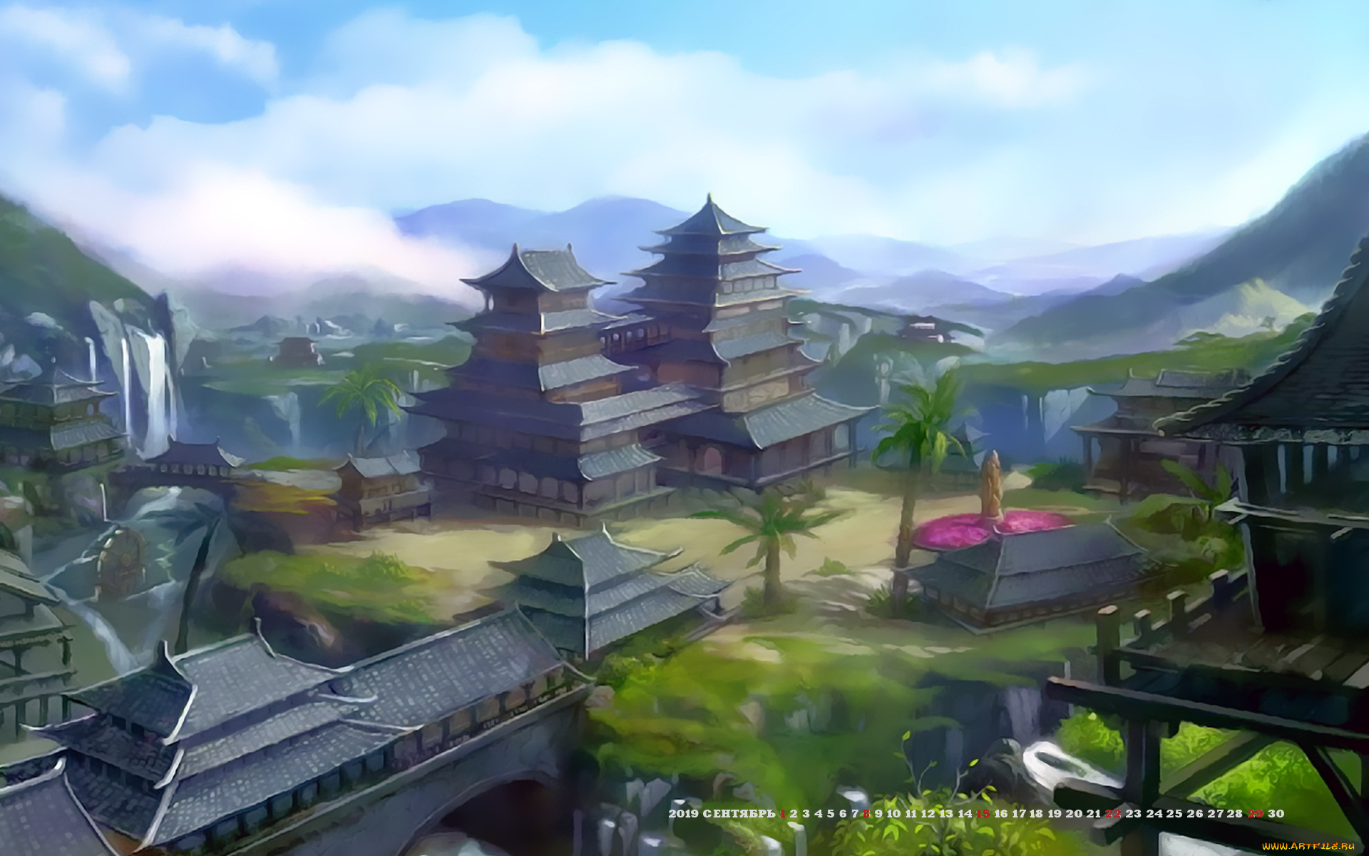 календари, фэнтези, 2019, дом, calendar, гора, здание