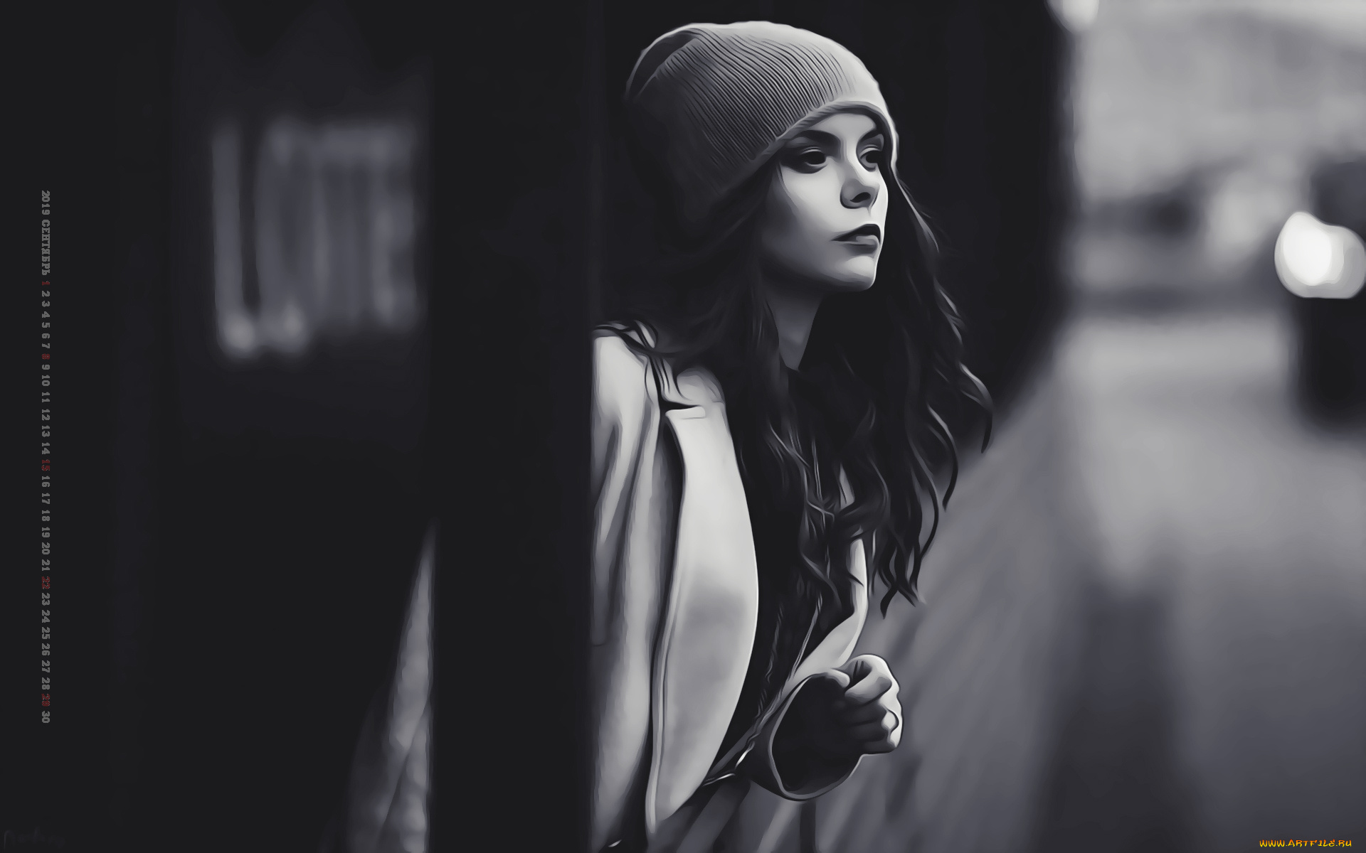 календари, компьютерный, дизайн, девушка, шапка, 2019, calendar, женщина