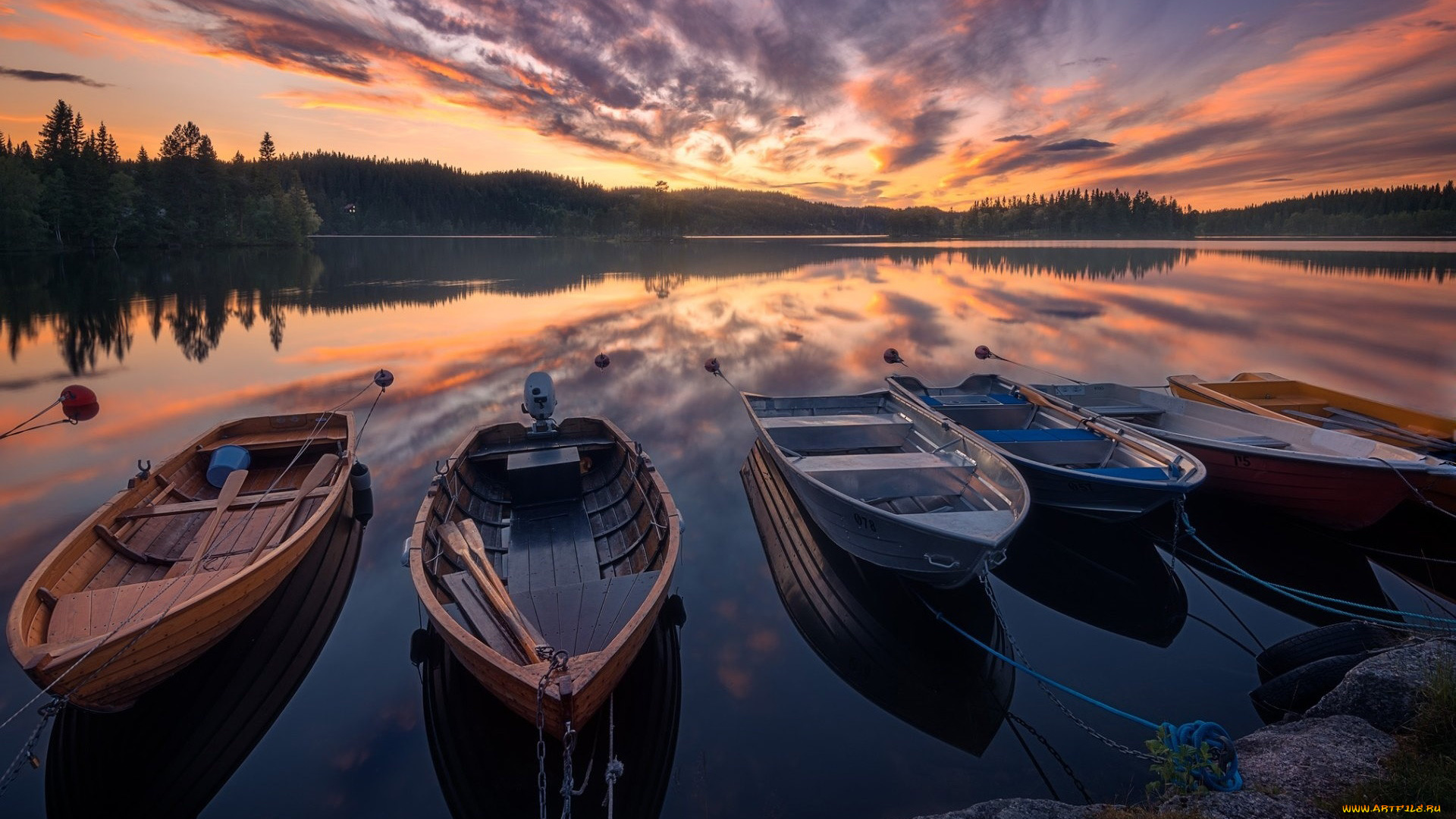 корабли, лодки, , шлюпки, озеро, закат
