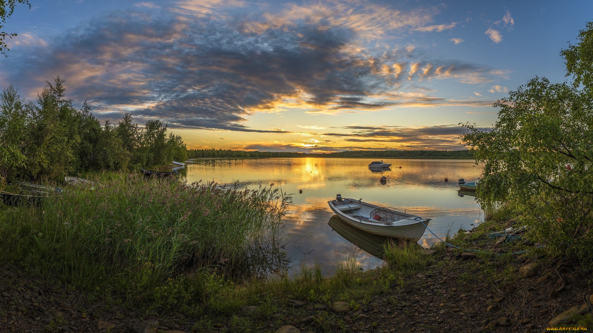 корабли, лодки, , шлюпки, озеро, закат