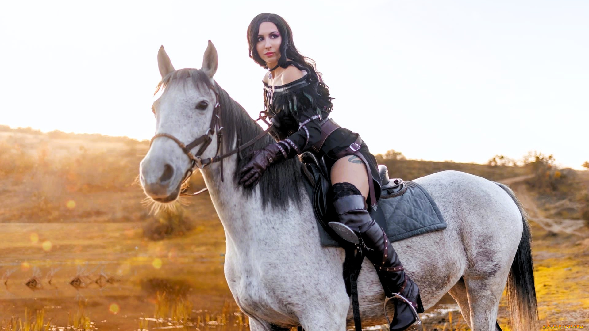 девушки, ольга, кожевникова, , lady, bell, образ, косплей, наряд, костюмп, ведьма, всадница, лошадь, осень, озеро