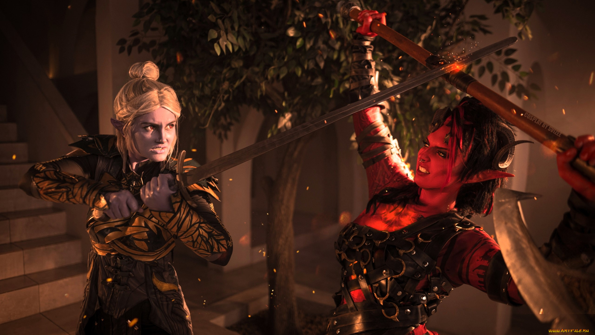 svizee, девушки, -, креатив, , косплей, образы, косплей, наряды, костюмы, демонесса, эльфийка, оружие, дерево, поединок