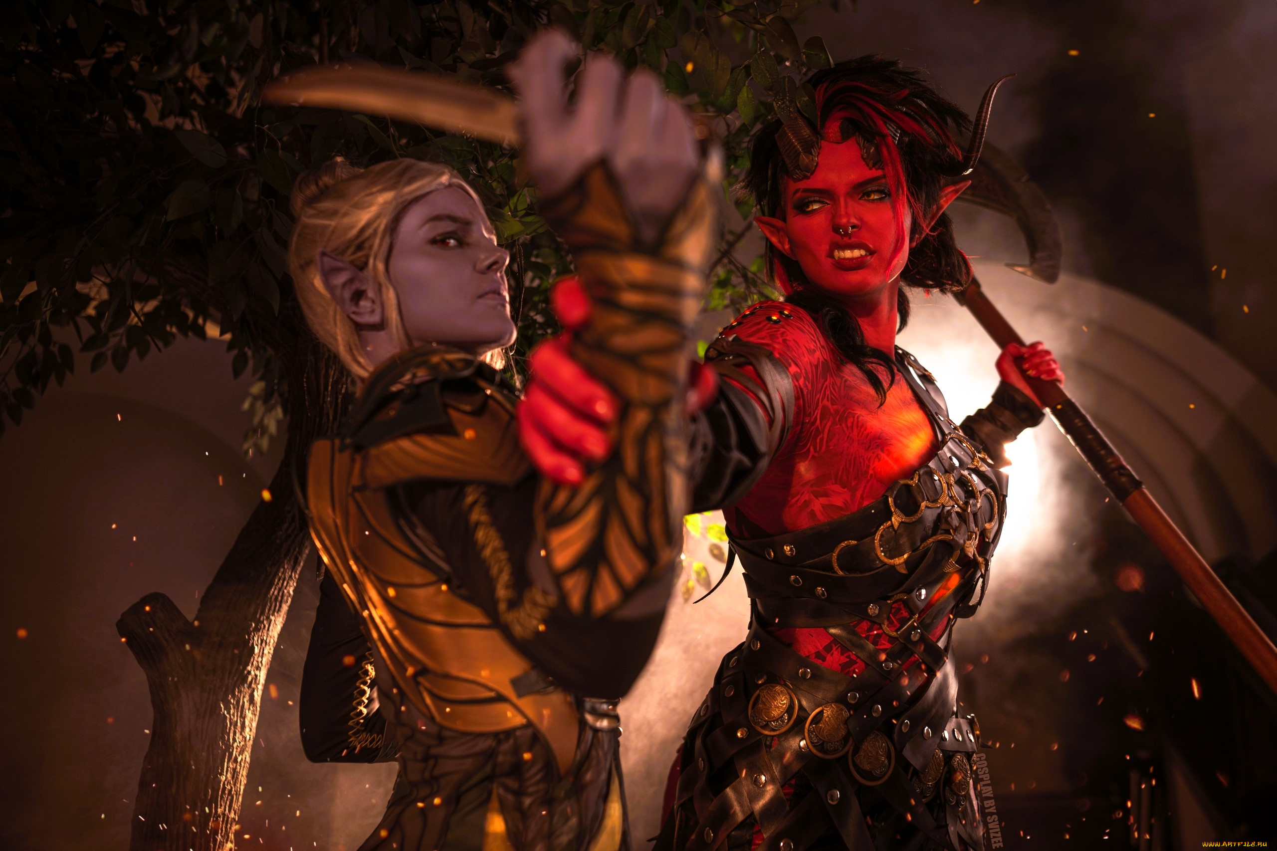 svizee, девушки, -, креатив, , косплей, образы, косплей, наряды, костюмы, демонесса, эльфийка, оружие, поединок, дерево