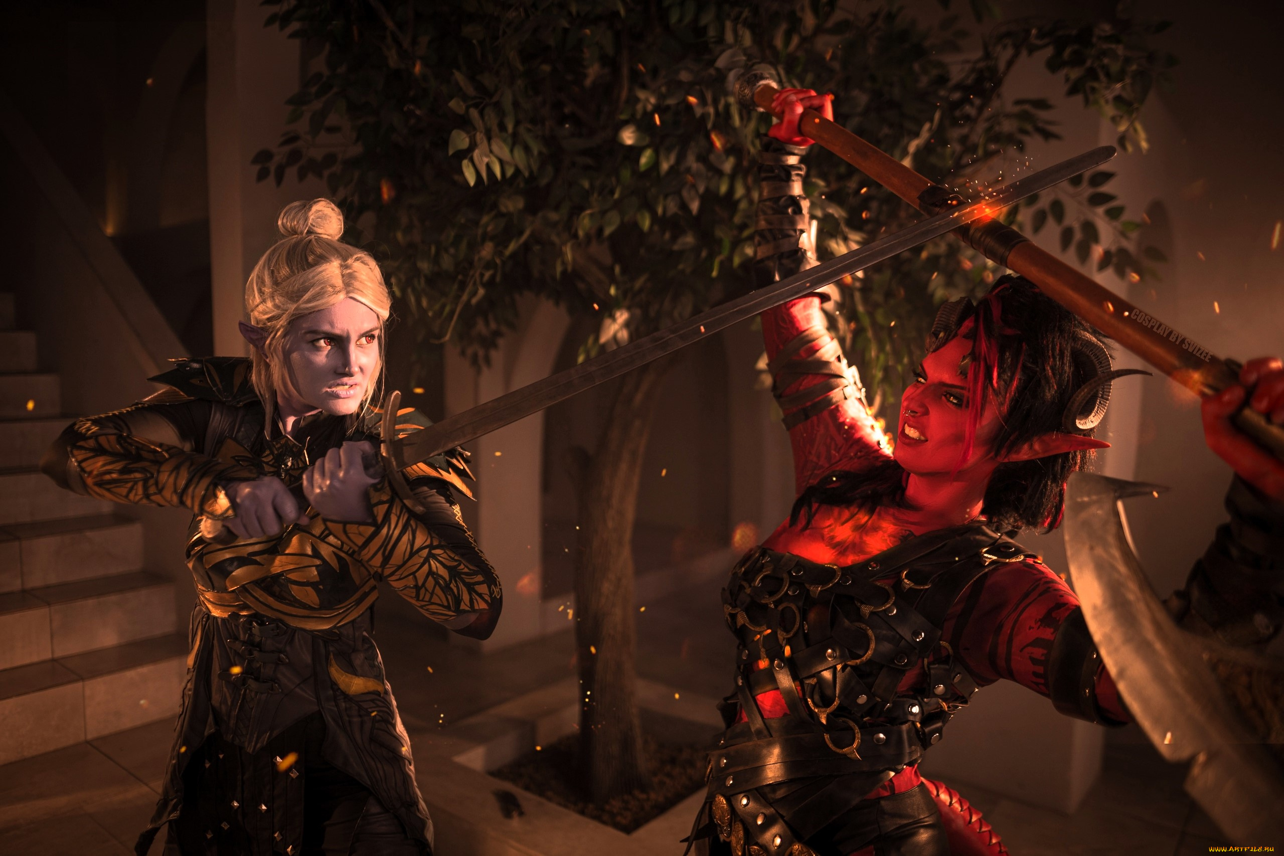 svizee, девушки, -, креатив, , косплей, образы, косплей, наряды, костюмы, демонесса, эльфийка, оружие, дерево, поединок