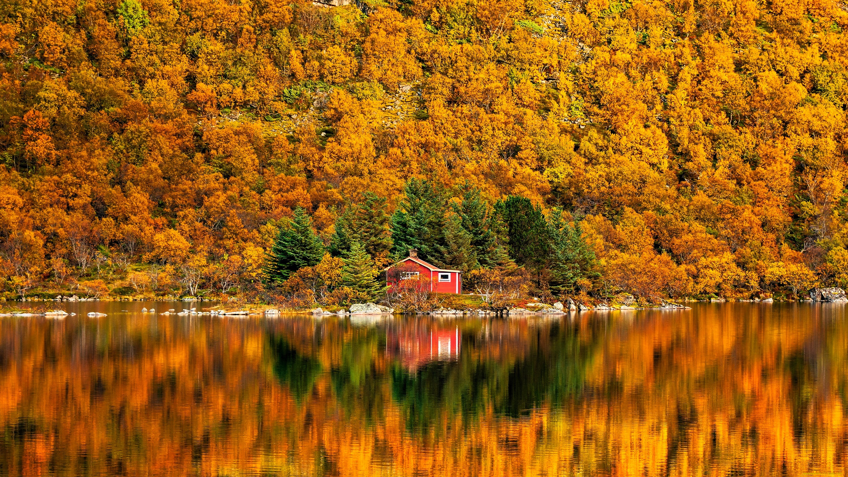 города, -, здания, , дома, озеро, дом, гора, склон, лес, осень