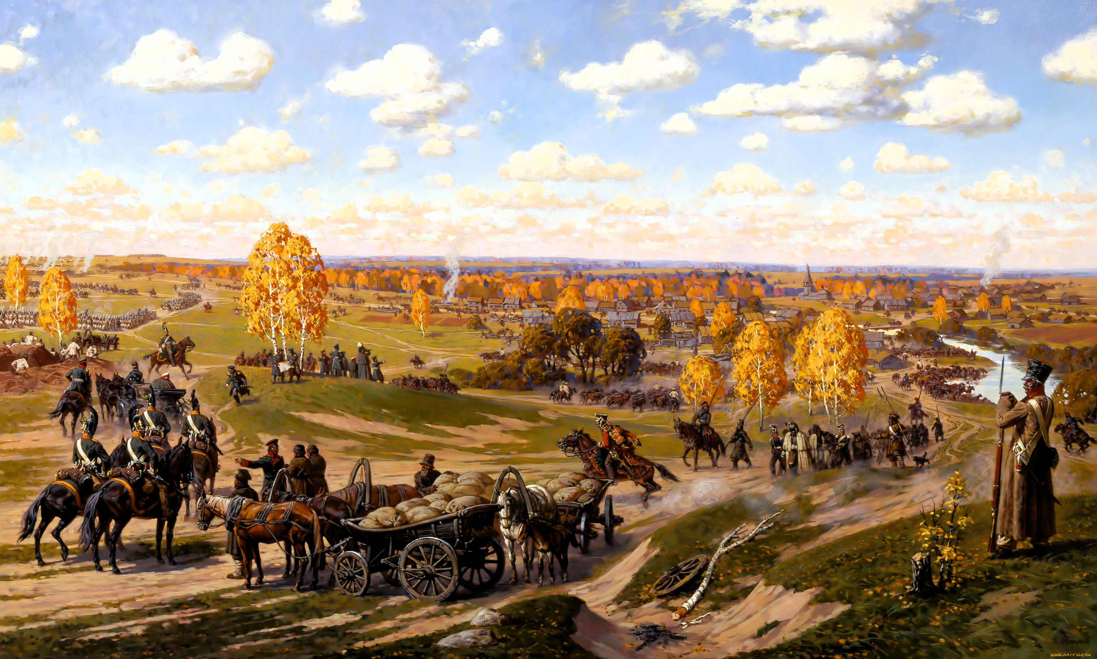 рисованное, александр, аверьянов, солдаты, оружие, осень, деревья