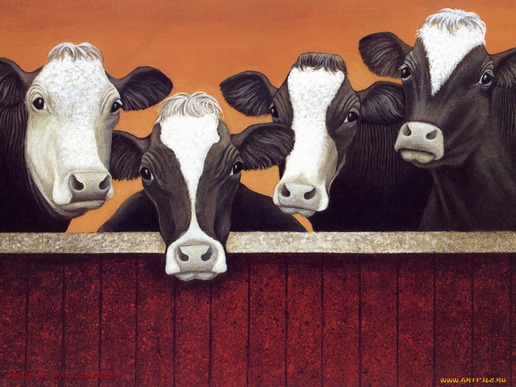 рисованные, животные, коровы