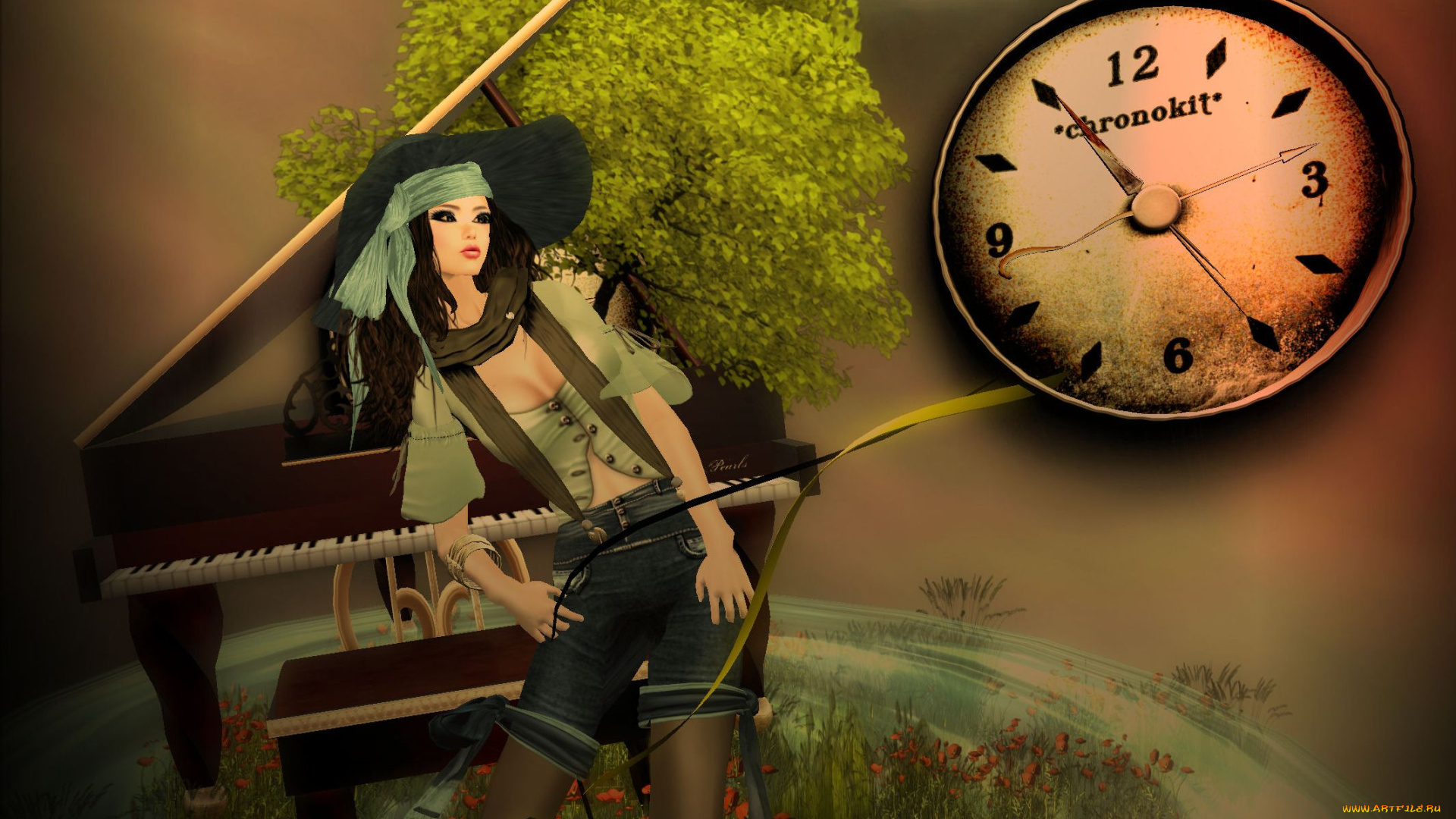 3д, графика, people, люди, часы, шорты, девушка, рояль