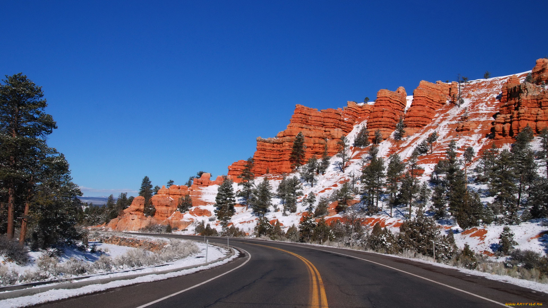 природа, дороги, деревья, горы