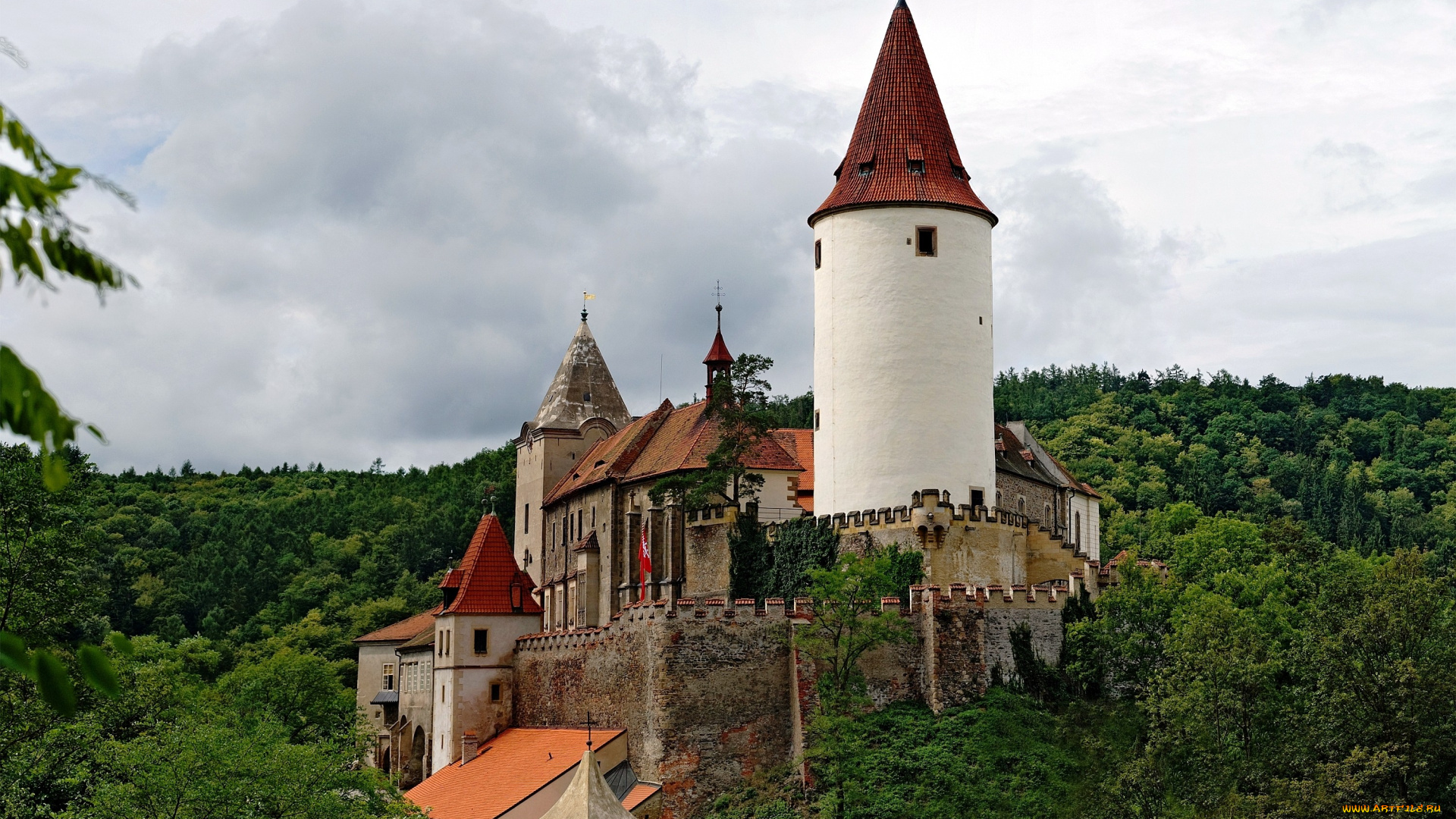 замок, кршивоклат, Чехия, города, дворцы, замки, крепости, башни, лес, каменный