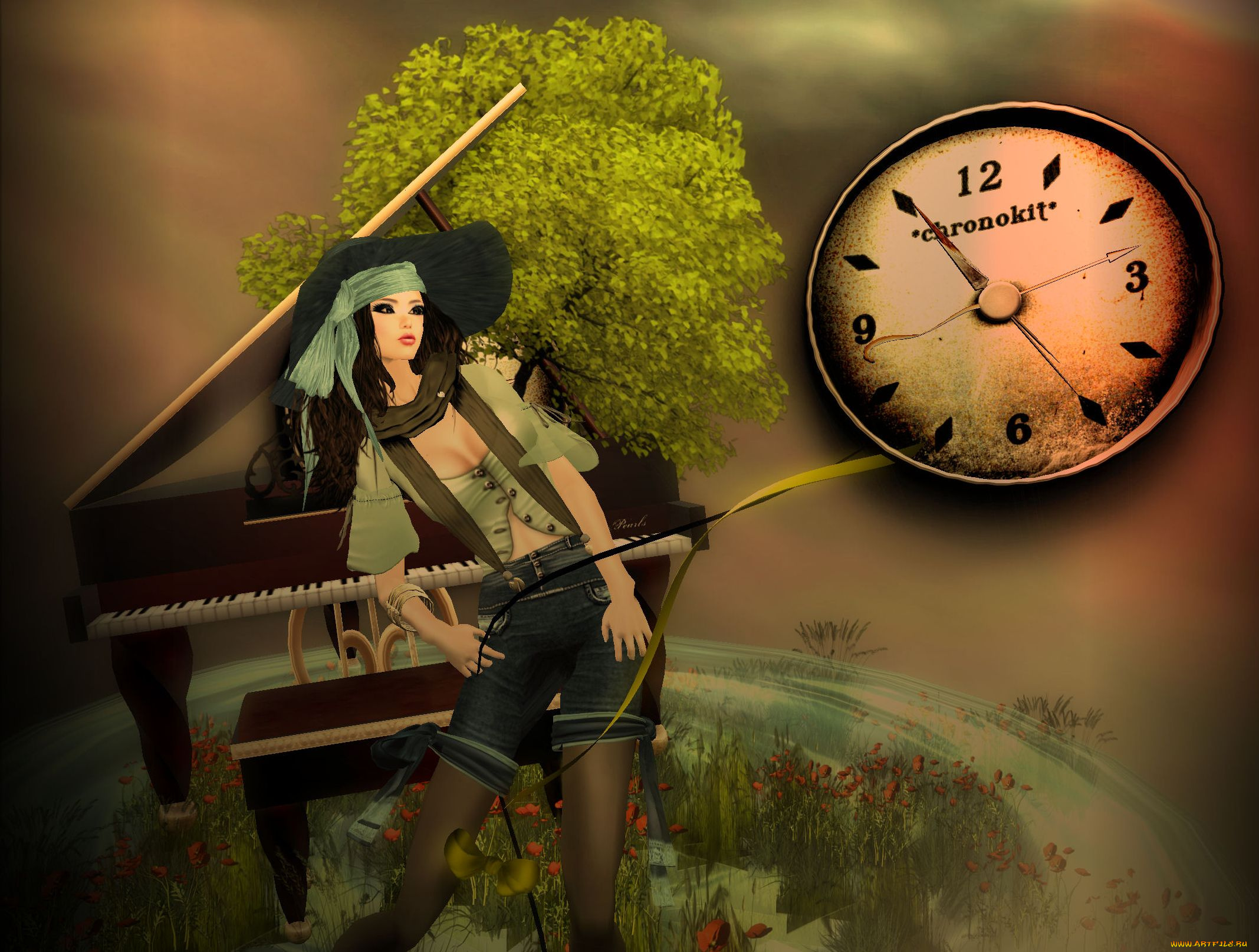 3д, графика, people, люди, часы, шорты, девушка, рояль